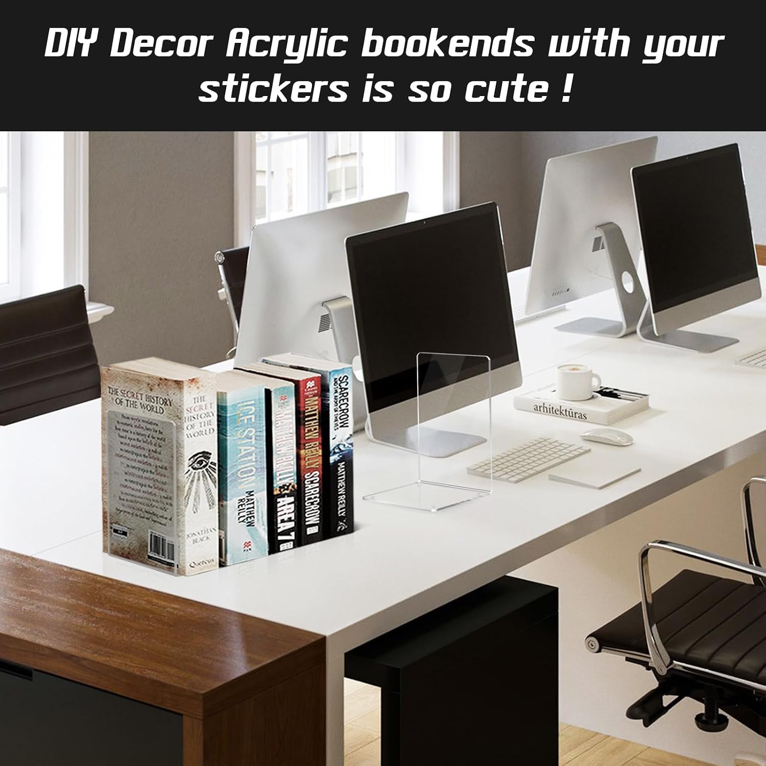 Acrylic Bookends / Decorative Book Holder / Clear / Set of 12