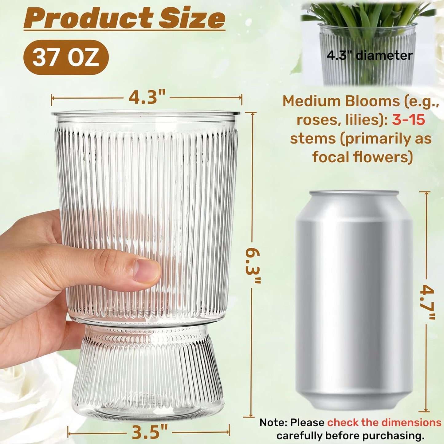 6.3" Small Ribbed Fluted Glass-Like Vase / Clear / Set of 12