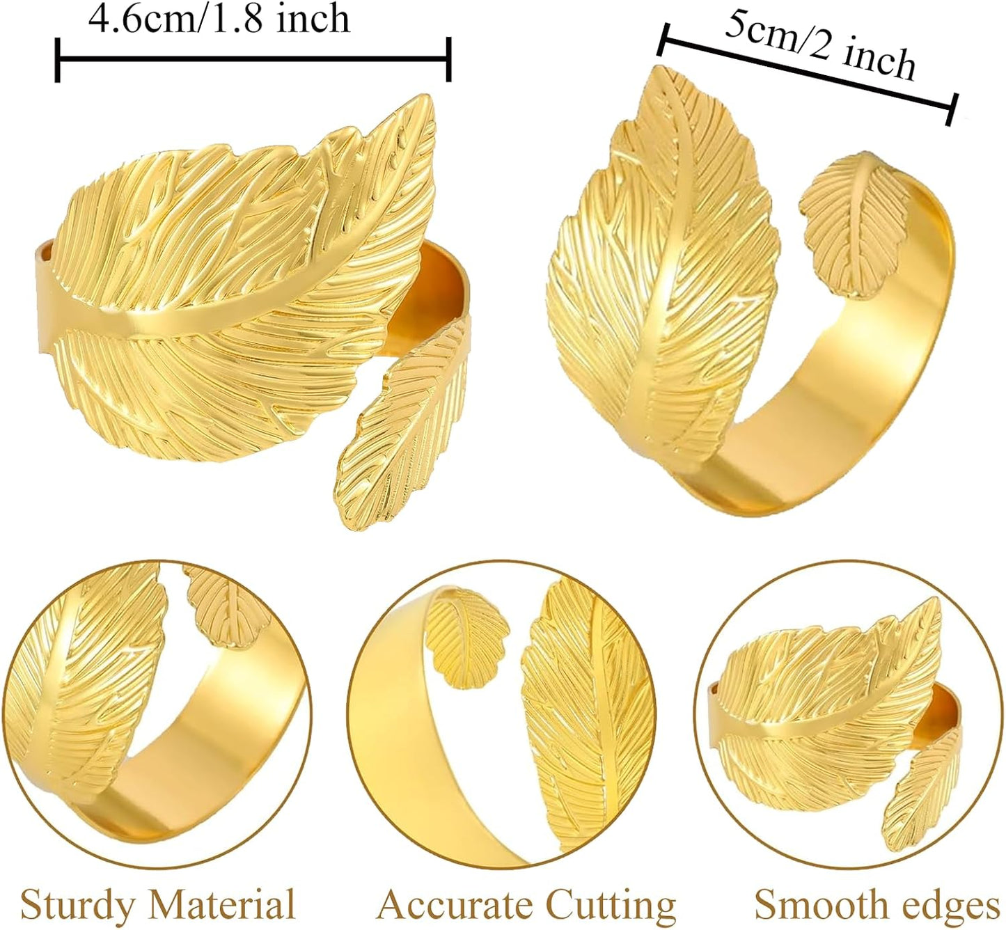 Set of 100 Leaf Napkin Rings Metal Gold Napkin Ring, Napkin Rings Bulk Dinner Banquet Serviette Decor, Dinning Table
