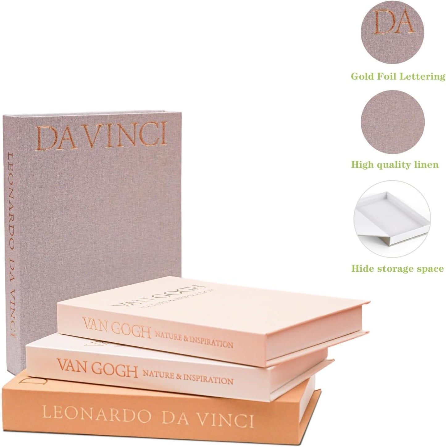 Linen Boxes / Aesthetic Decorative Books / Sage & Beige / Set of 2