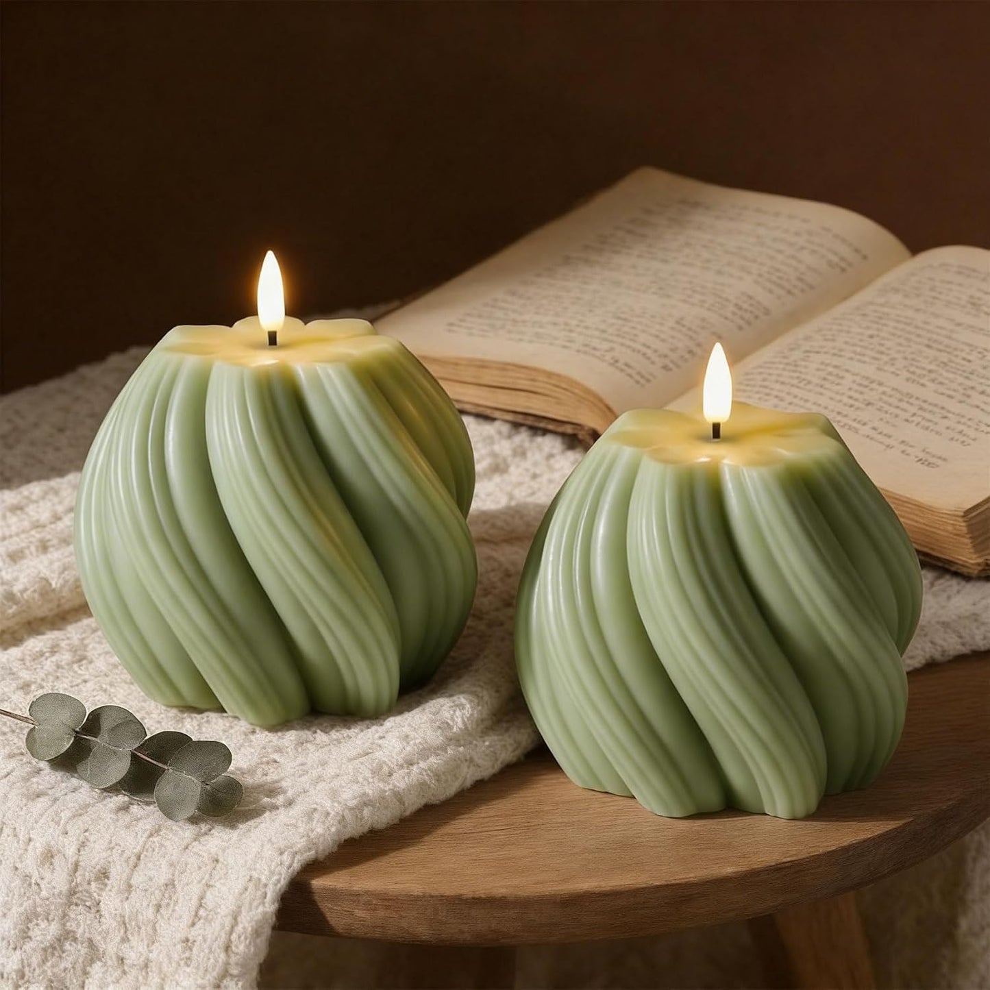 Swirl Flameless Candles / Sage Green