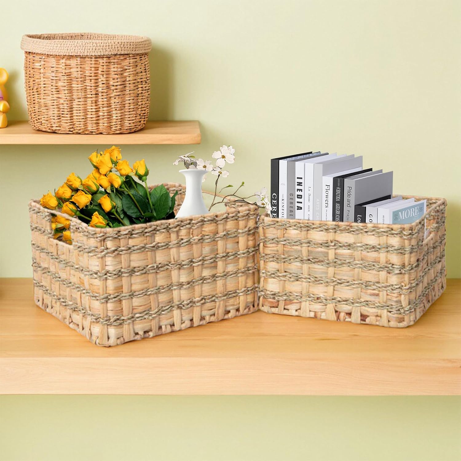 Metal Frame / Artisan Woven Rustic Organizer / 10.6 x 10.6 x 6.7 / Small