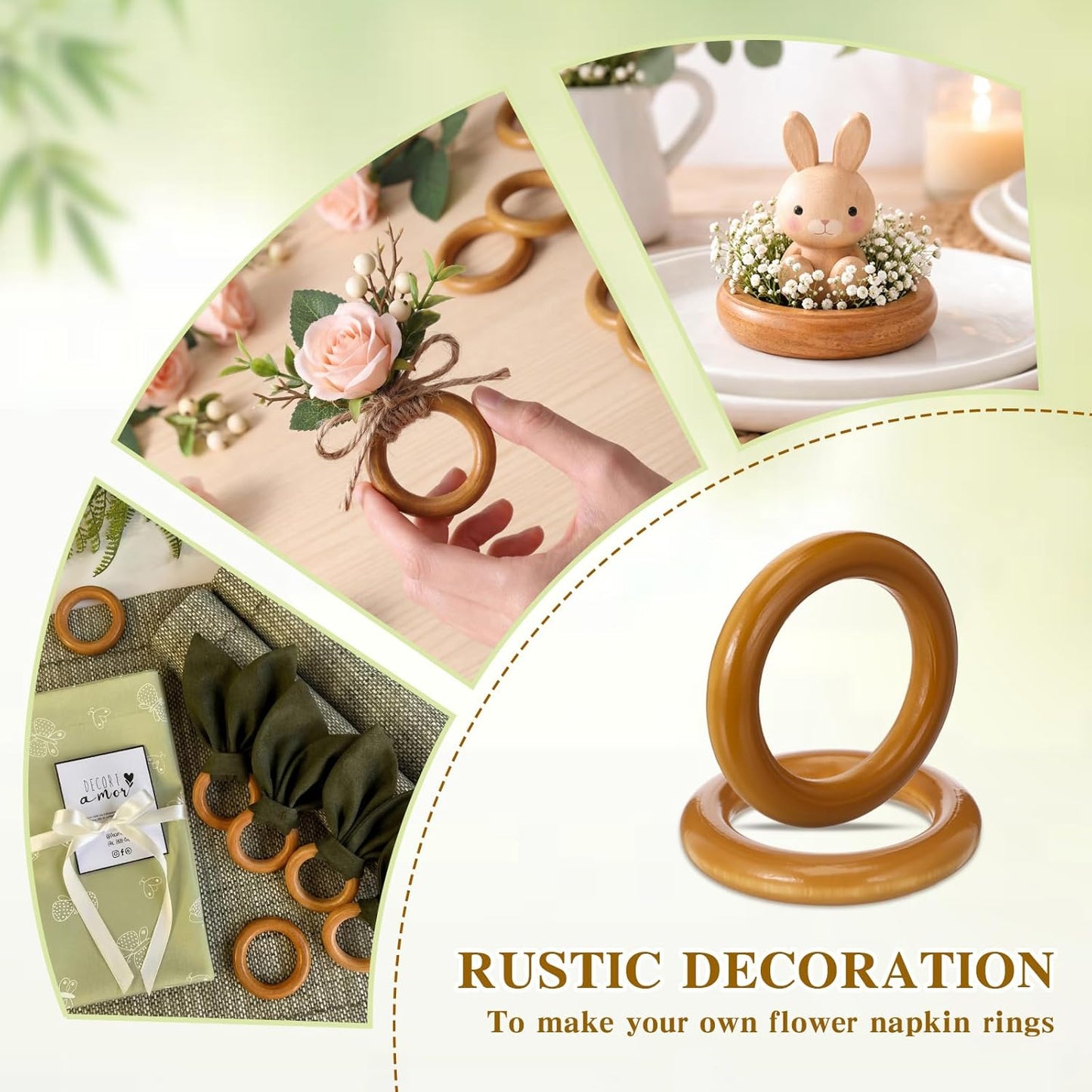 Decorative Wooden Napkin Rings Bulk Exquisite Round Dining Table Napkin Holder / Brown / Set of 50