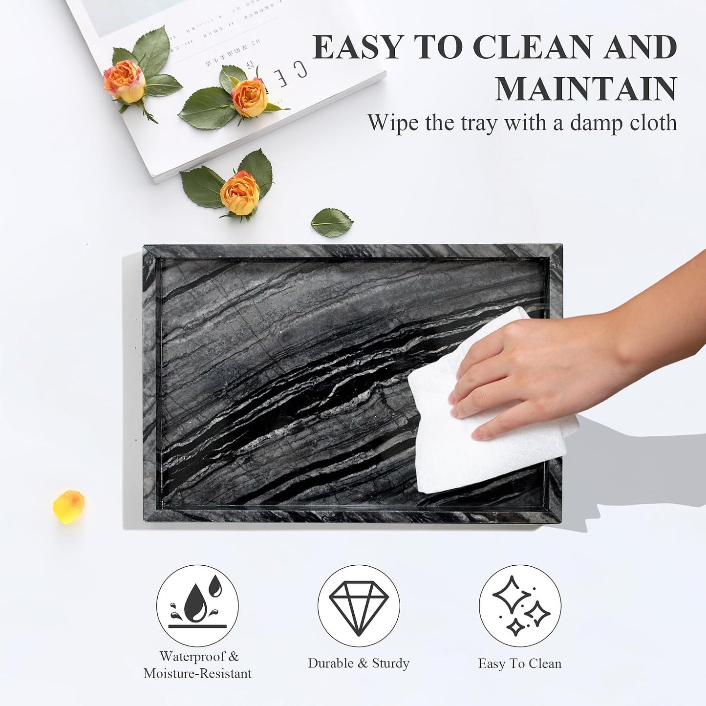 Marble Tray / Stone Trays for Dresser / 12 x 8 x 1.2 / Ancient Wood Grain / Natural