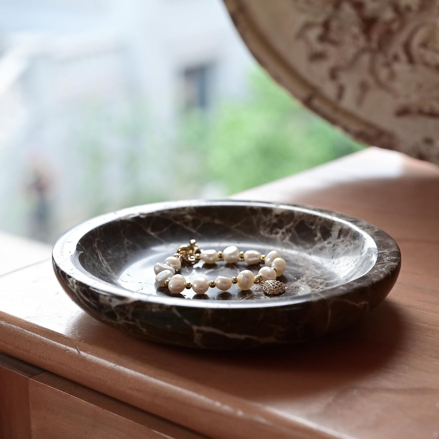 Marble Ring Dish Jewelry Tray / Emperador Dark / Natural