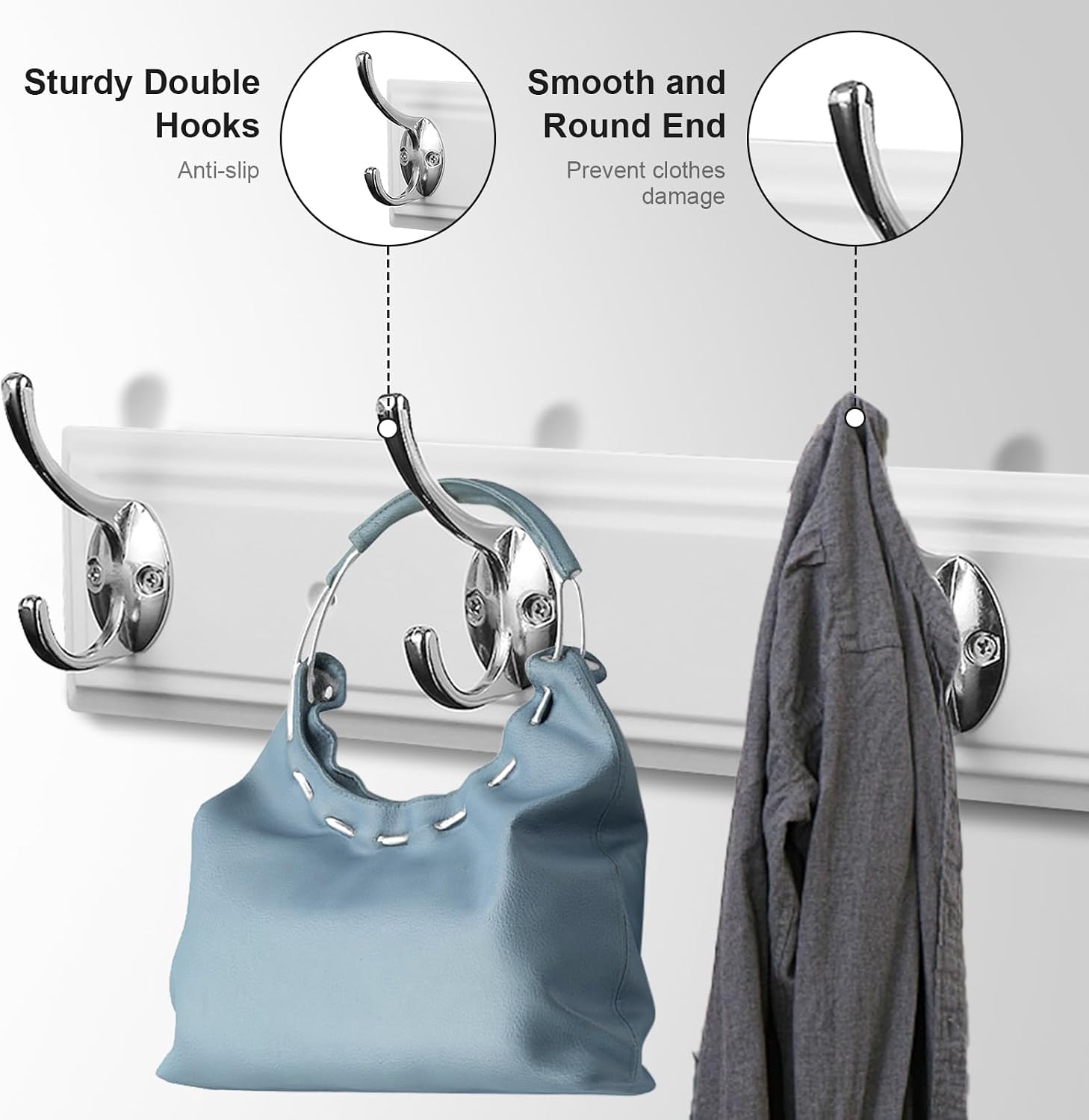 Coat Rack Wall Mounted White / White Density Wood / 4 Hooks