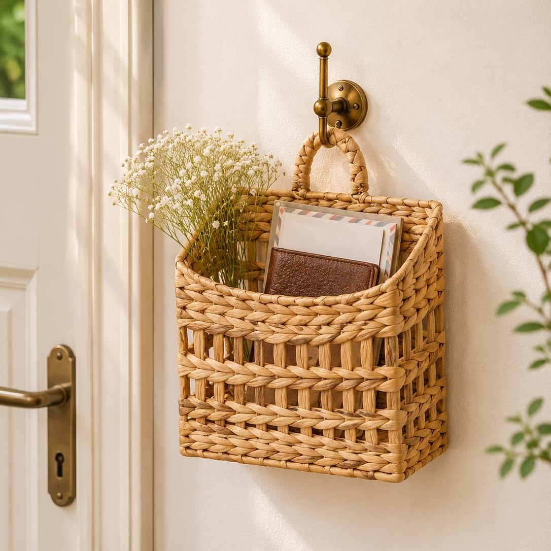 NAYA Water Hyacinth Hanging Wicker Basket