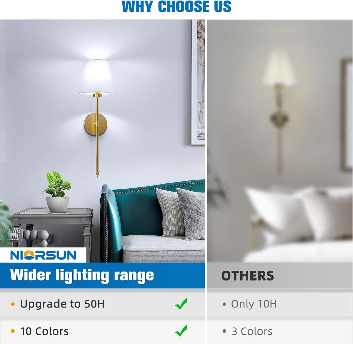 Battery Operated Wall Sconce Set of 2,Gold Rechargeable Wall Lights with 10400mAh Dimmable Bulbs and Remote,10 Colors