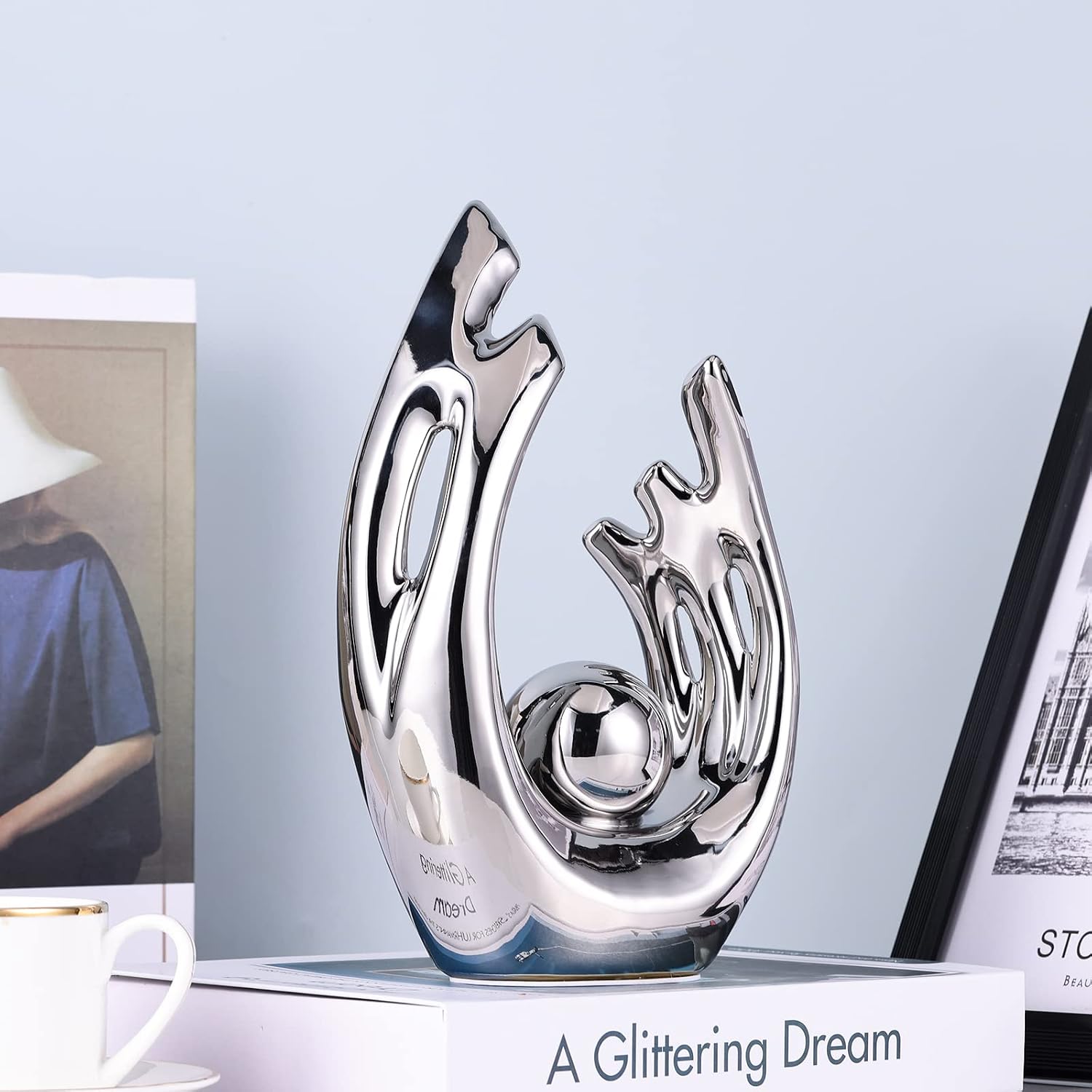 Abstract Ceramic Statue / Silver / Small