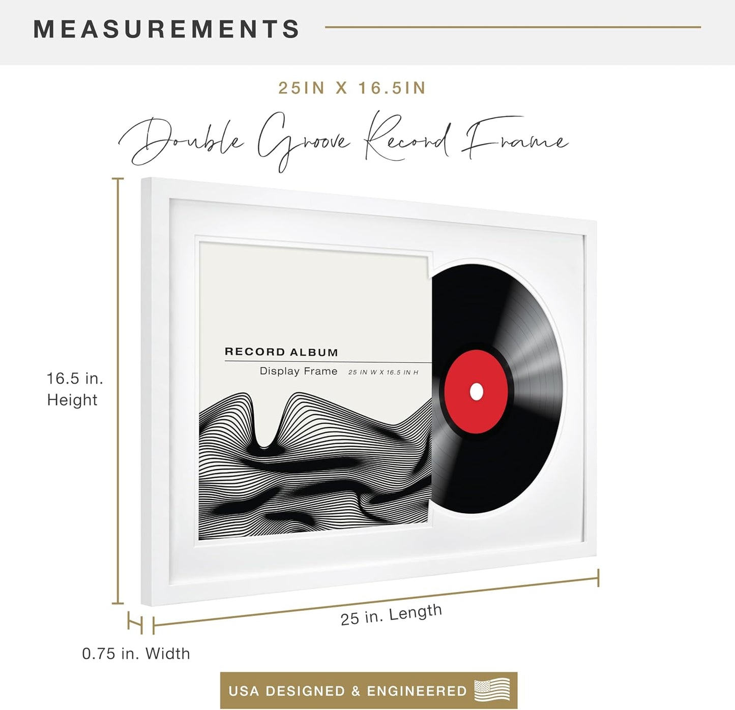 MCS Double Matted Record Album Frame, 16.5x25, White | Double Matted Frame Displays Vinyl LP Record And Jacket For