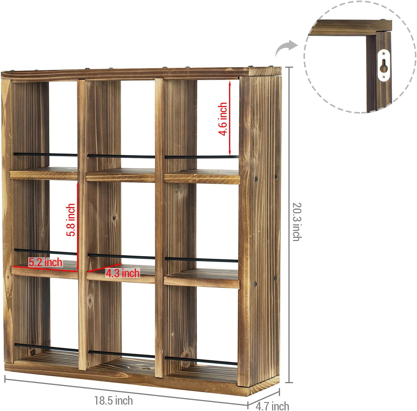 MyGift Wall Mounted Coffee Mug Display Rack – Rustic Burnt Wood Shadow Box Shelf for Collectible Travel Mugs, Cup