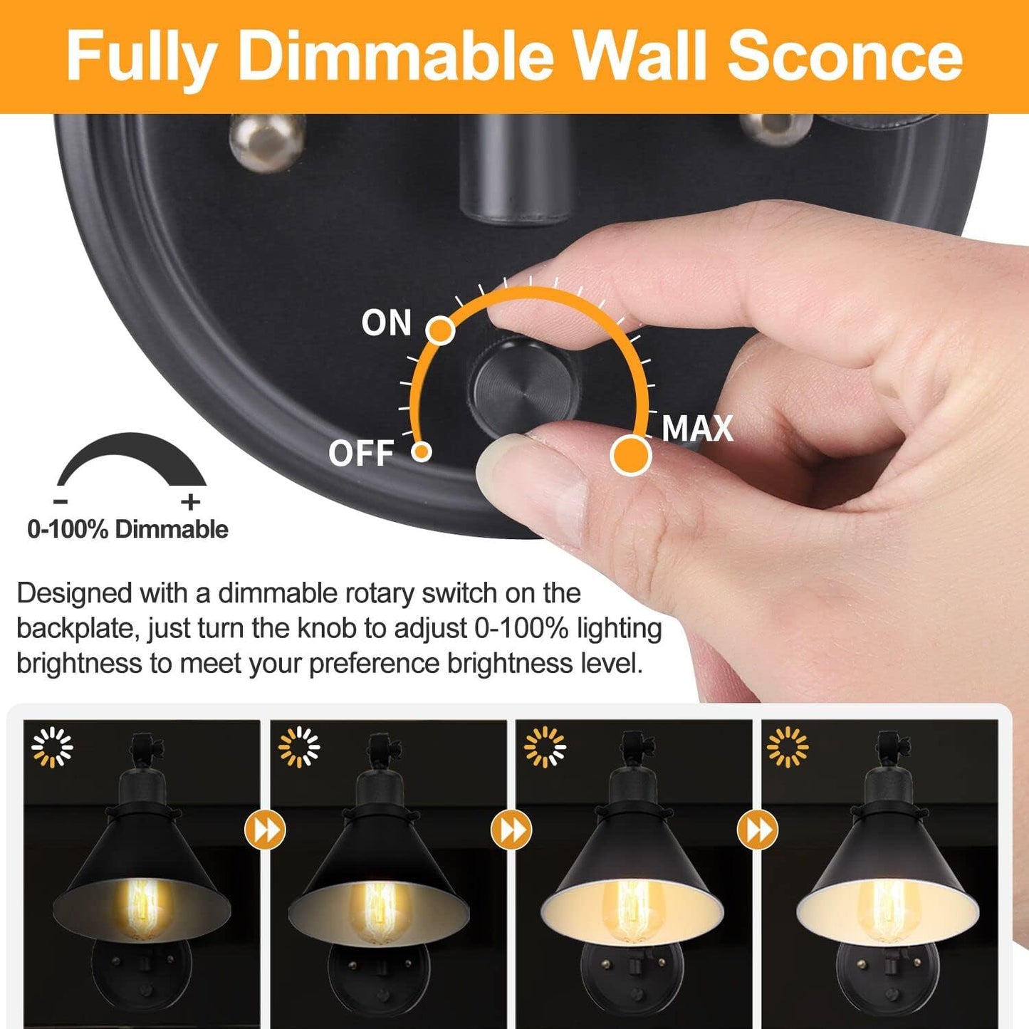 TRLIFE Wall Sconce Plug in, Dimmable Wall Sconce Wall Lights with Plug in Cord and Dimmer On/Off Knob Switch, Swing Arm