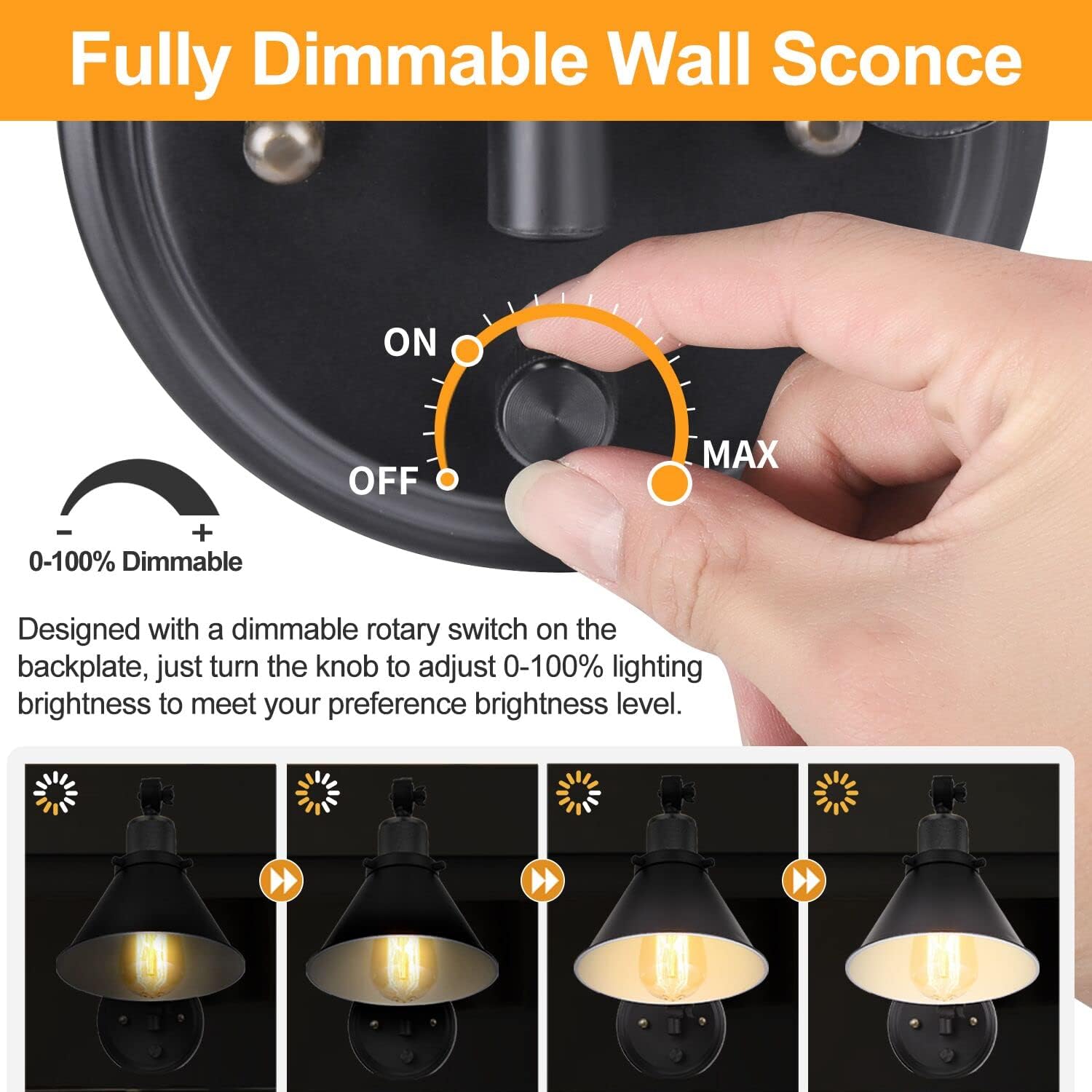 TRLIFE Wall Sconce Plug in, Dimmable Wall Sconce Wall Lights with Plug in Cord and Dimmer On/Off Knob Switch, Swing Arm