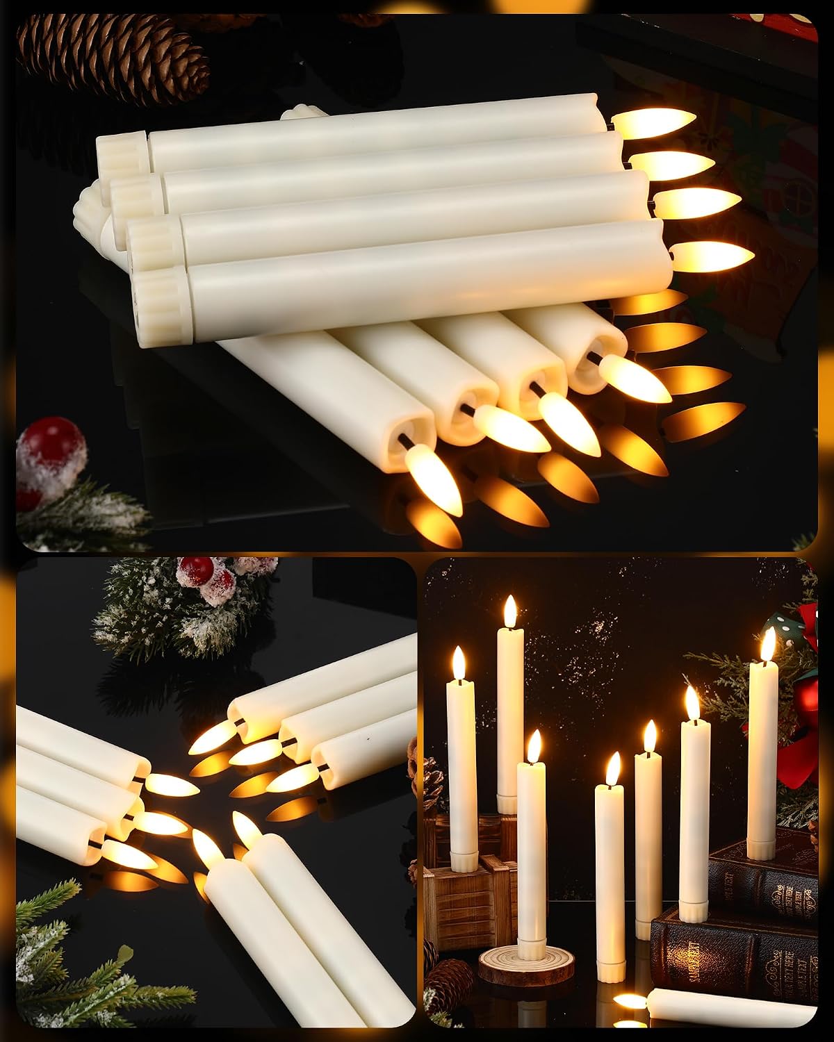 Funtery 24 Pieces 6.5" Flameless LED Taper Candles with Remote Timer Battery Operated Candles Bulk Short LED