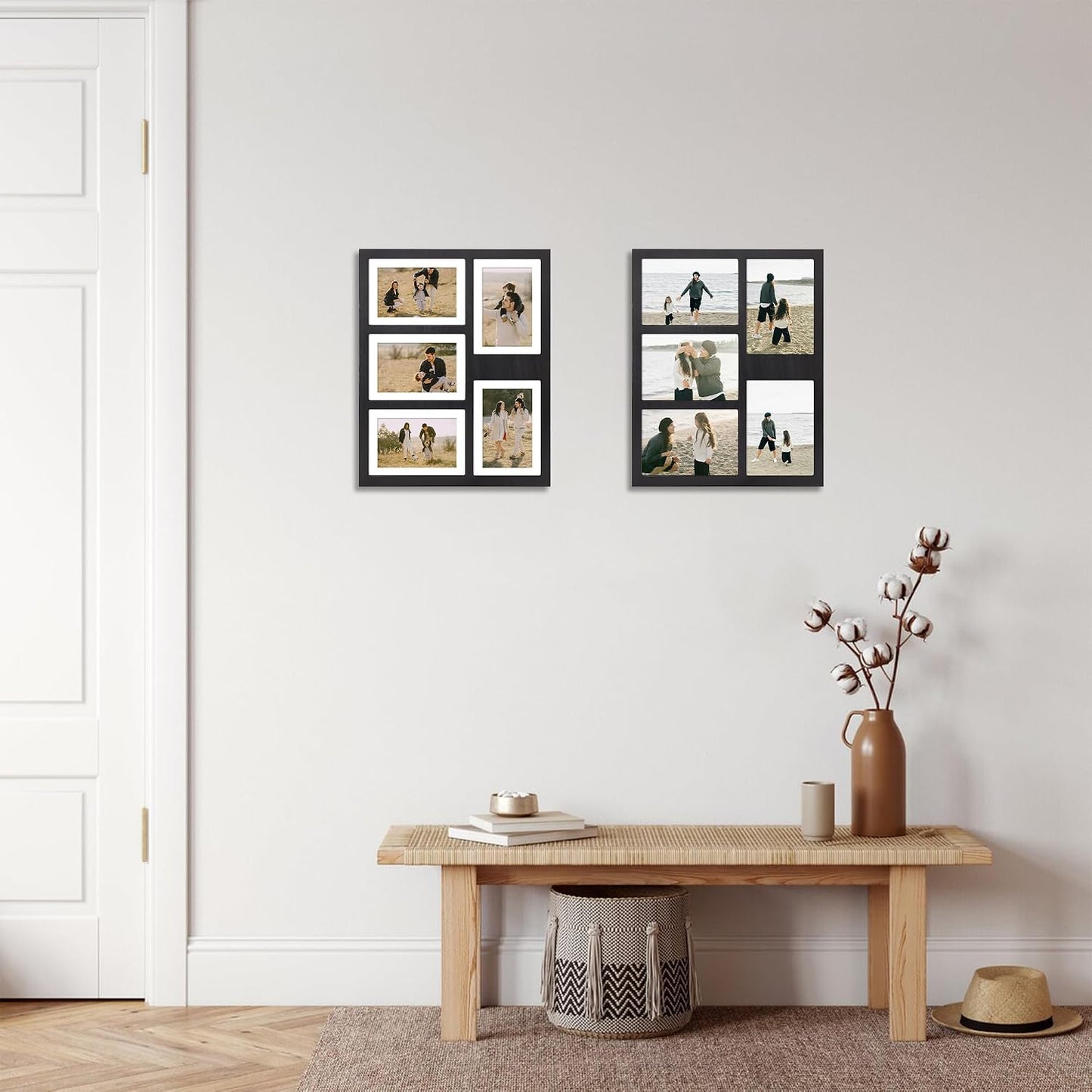 YESKAY 4x6 or 5x7 Picture Frames, Black Rustic Wooden Frame with Real Glass, Displays Pictures Five 4x6 with Mat or