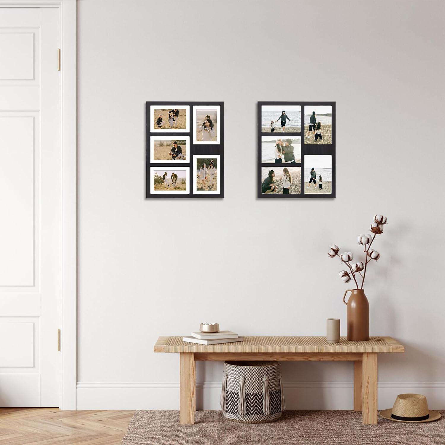 YESKAY 4x6 or 5x7 Picture Frames, Black Rustic Wooden Frame with Real Glass, Displays Pictures Five 4x6 with Mat or