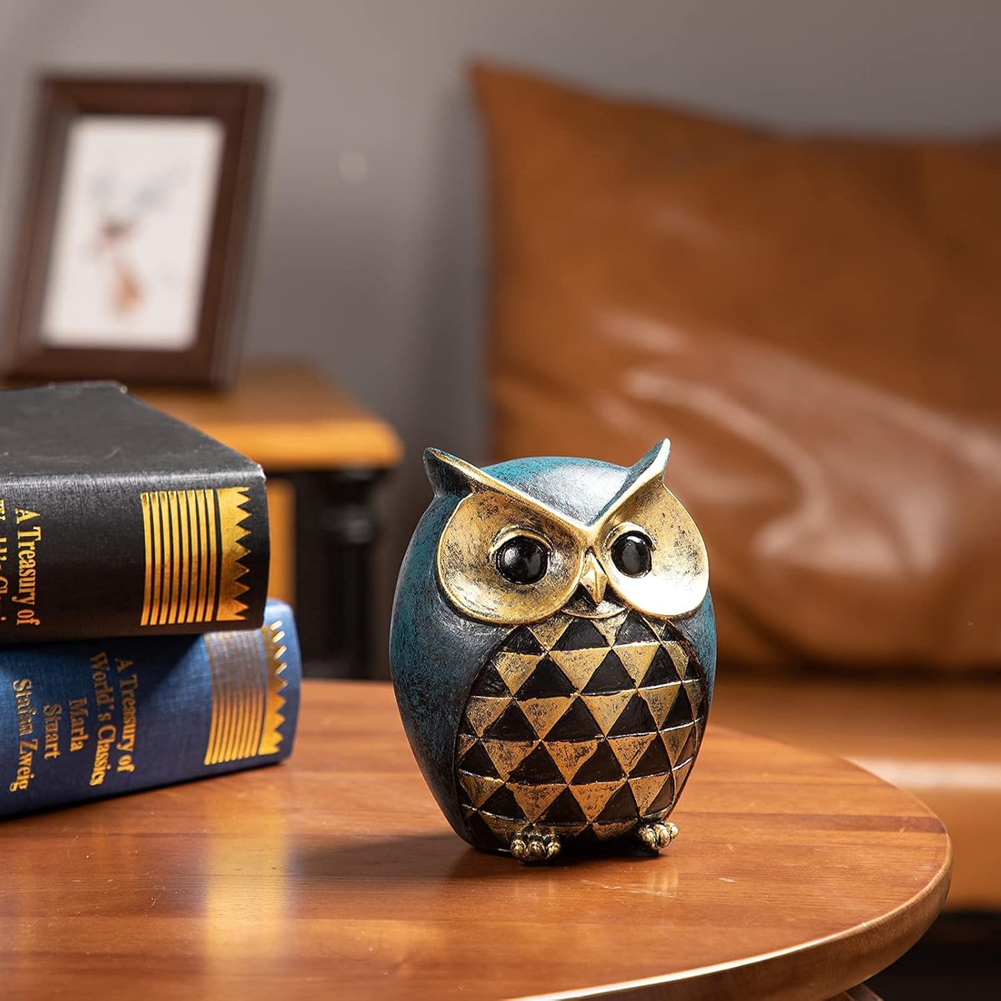 Owl Figurines / Owl Statue Home Decor / Blue