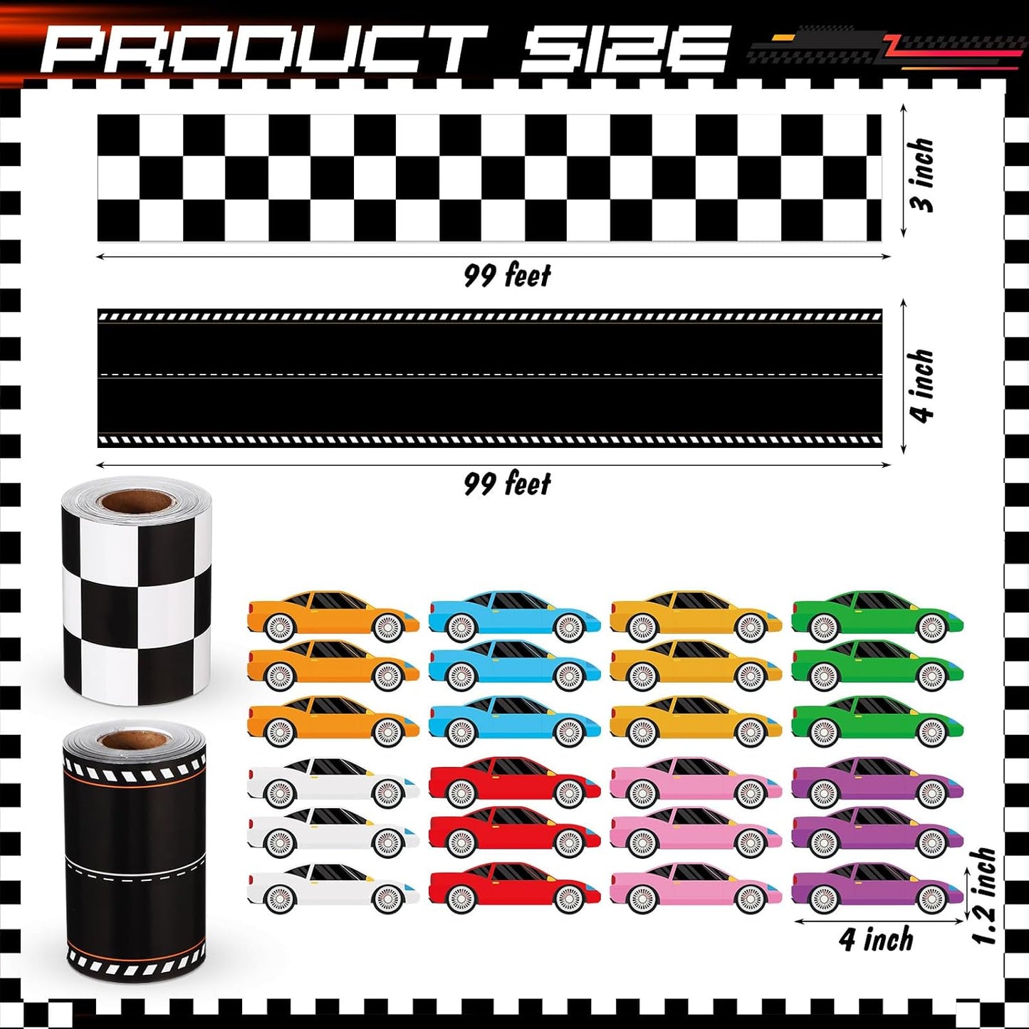 24 Car Stickers for Race Party Decoration Trim / Checkered / Black and White