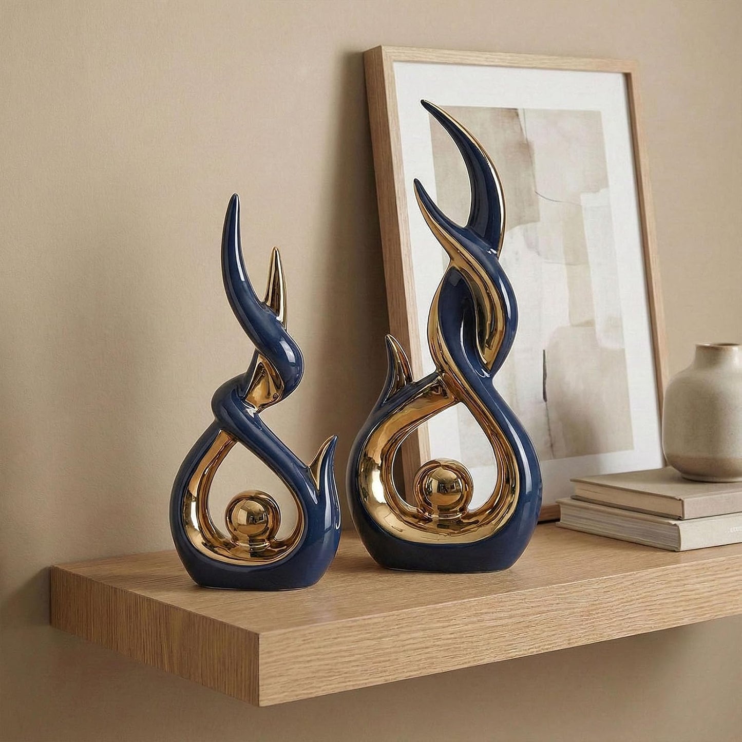 Abstract Ceramic Sculpture Modern Electroplated Figurines Decorative / Blue and Gold / Set of 2