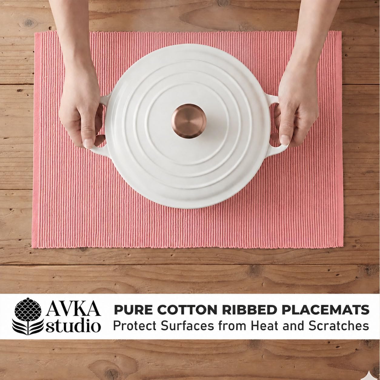 100% Cotton Ribbed Placemats - Set of 6-13 x 19 Inches - Peach - Everyday/Thanksgiving/Fall Cloth Table Mats - Thick