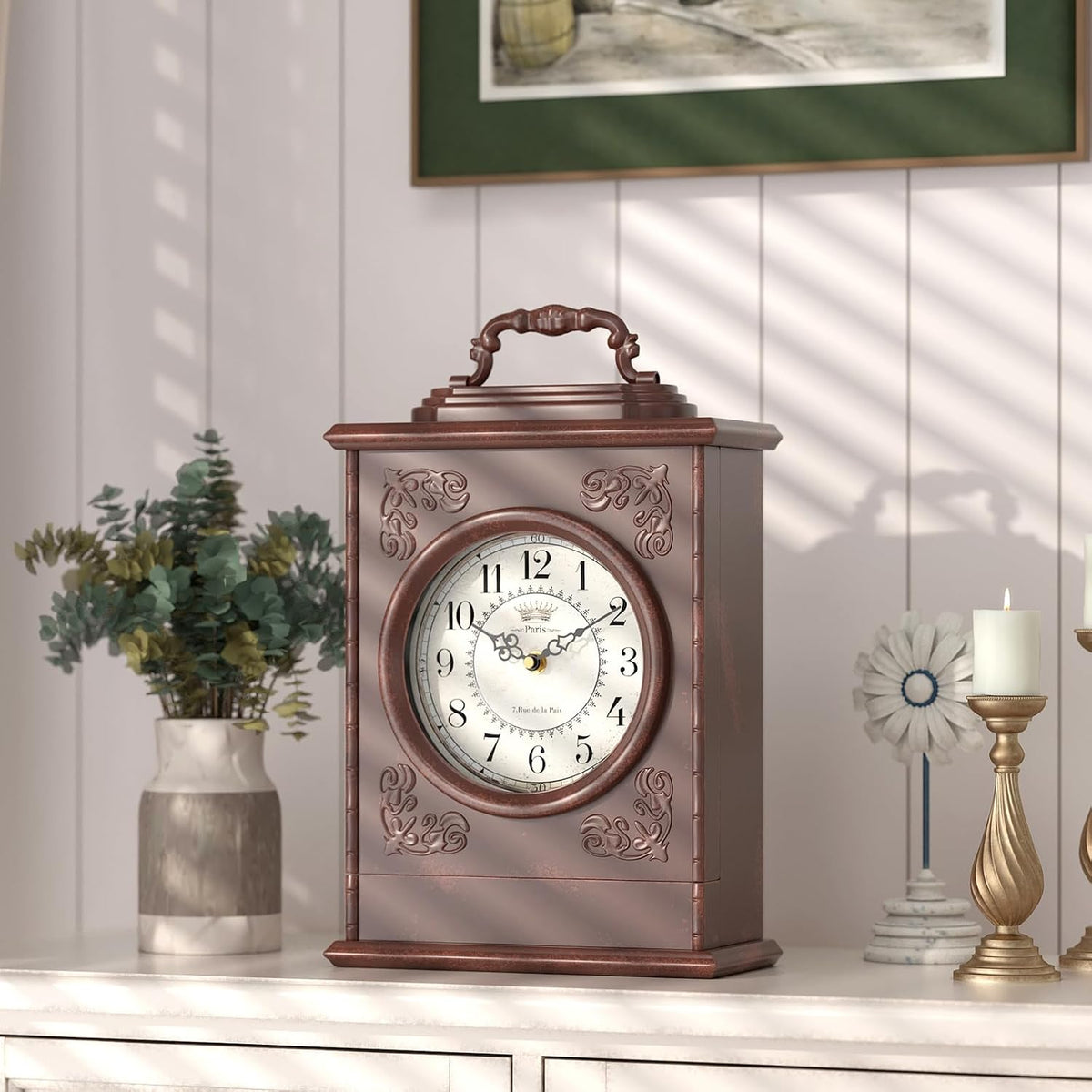 Vintage Mantel Clock with Hidden Safe, Antique Brown Style | Fireplace Clocks, Desk and Shelf Clock for Living Room