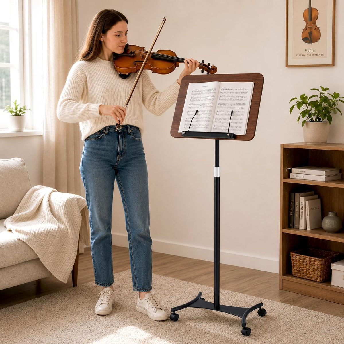 Rolling Book Stand with Wheels, Adjustable Sheet Music & Reading Stand | 16.5 x 11.8 in panel | 19-57 in adjustable