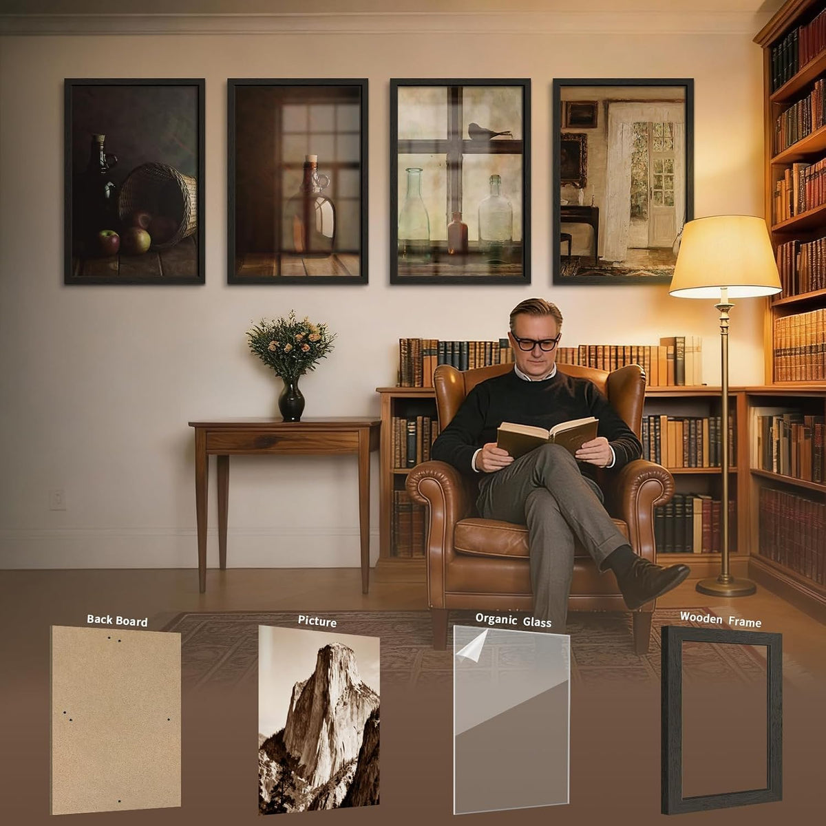 20x30 Poster Frame 4 Pack, Black Solid Wood, Gallery Wall Hanging | Thick & Wide Border, Polished Plexiglass, Vertical