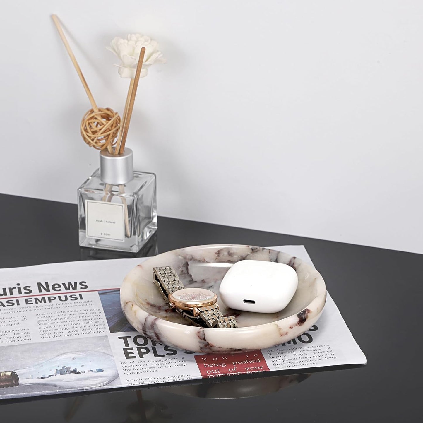 Decorative Key Holder for Entryway Table Round Key Bowl Marble Nightstand / Calacatta Viola / 5.5