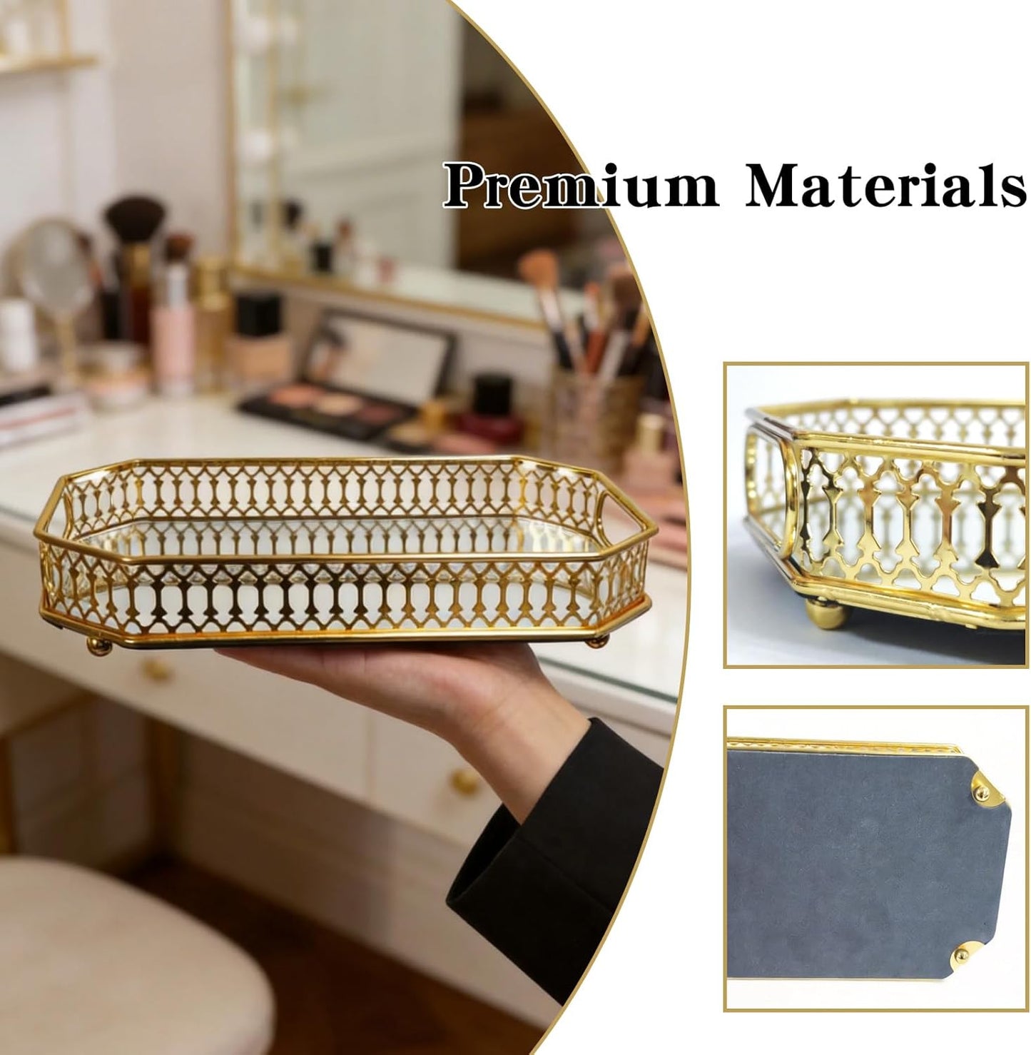 Mirror Tray / Vanity Organizer / Gold / 11.42 x 7.09