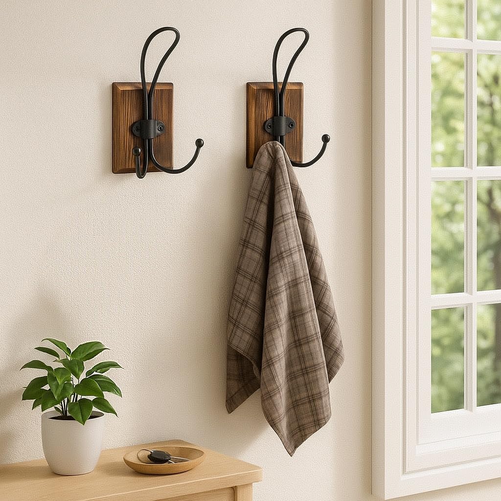 Rustic Wood Wall Hooks / Brown / Set of 2