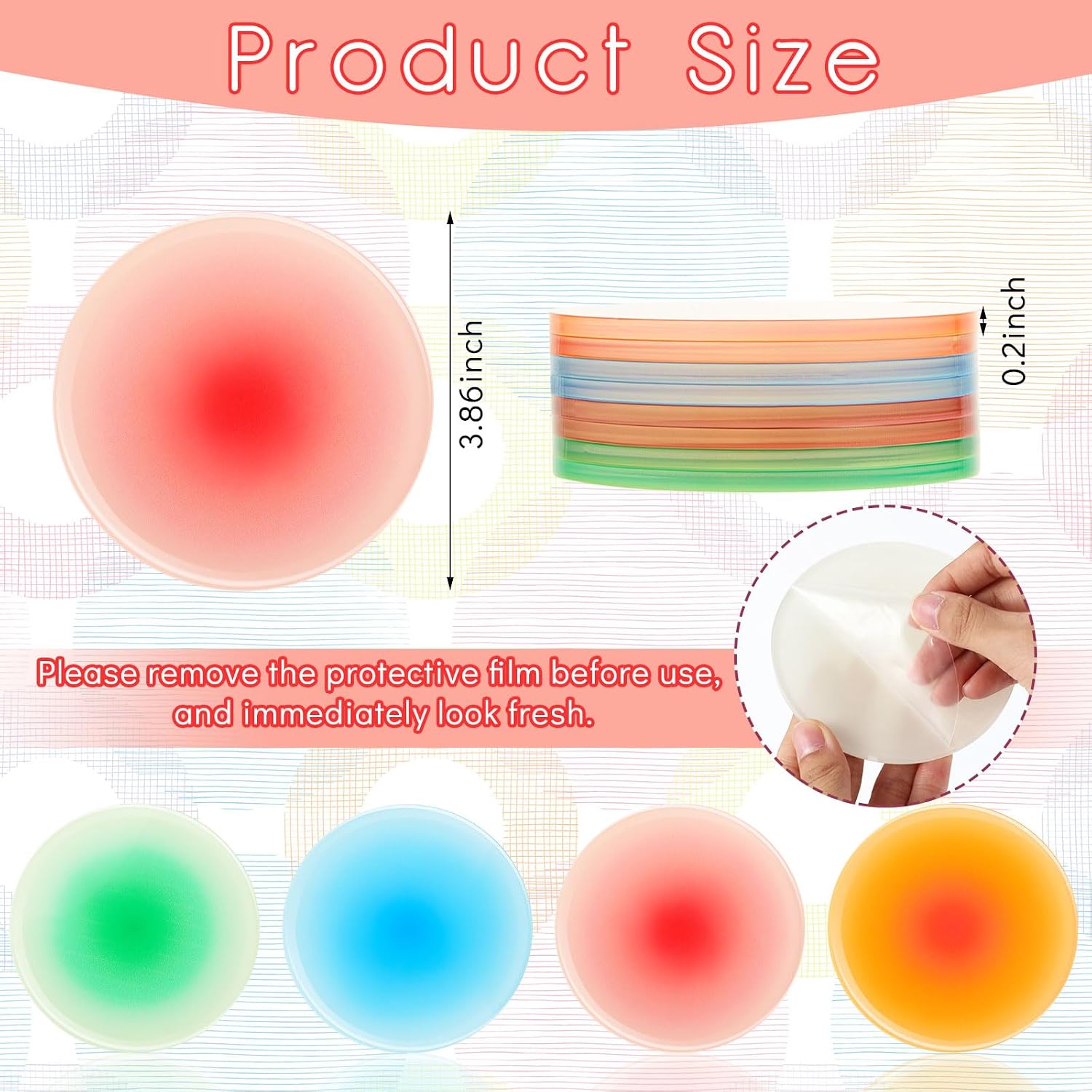 Colorful Acrylic Coaster Coasters Round Heat / Red, Orange, Blue, Green / 3.9 Inch / Set of 8
