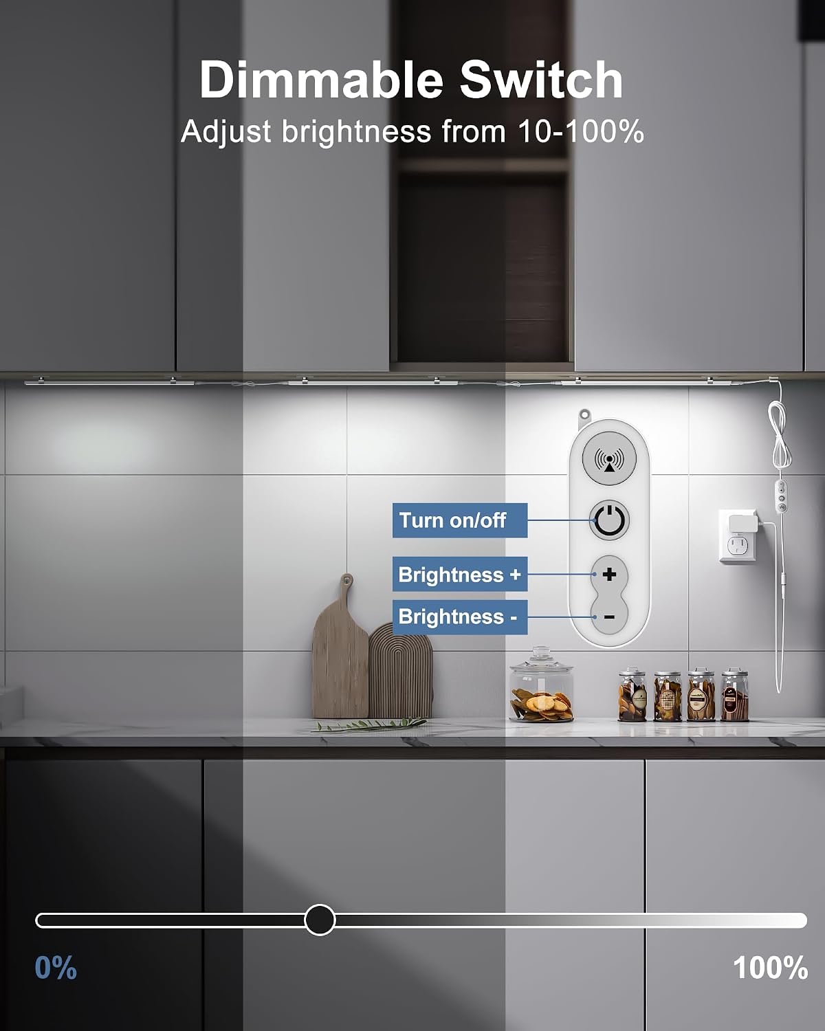 Remote Control Under Cabinet Led Light Plug in, Dimmable Daylight White 4500K, 3 Pack 12 inch Linkable Under Counter