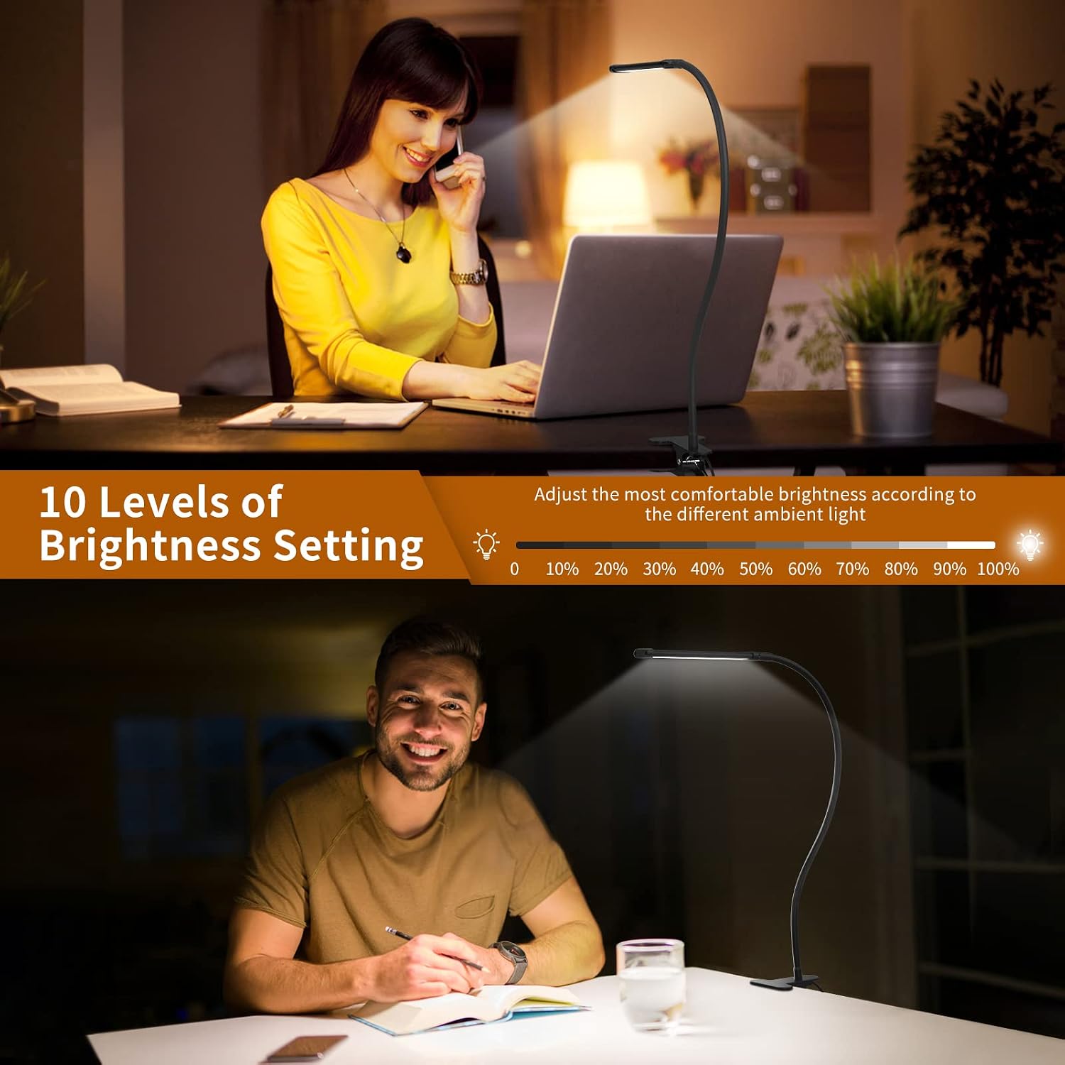 iZELL LED Desk Lamp for Home Office with Clamp [77 LEDs Light 3 Color Modes & 10 Brightness Levels] Flexible Gooseneck