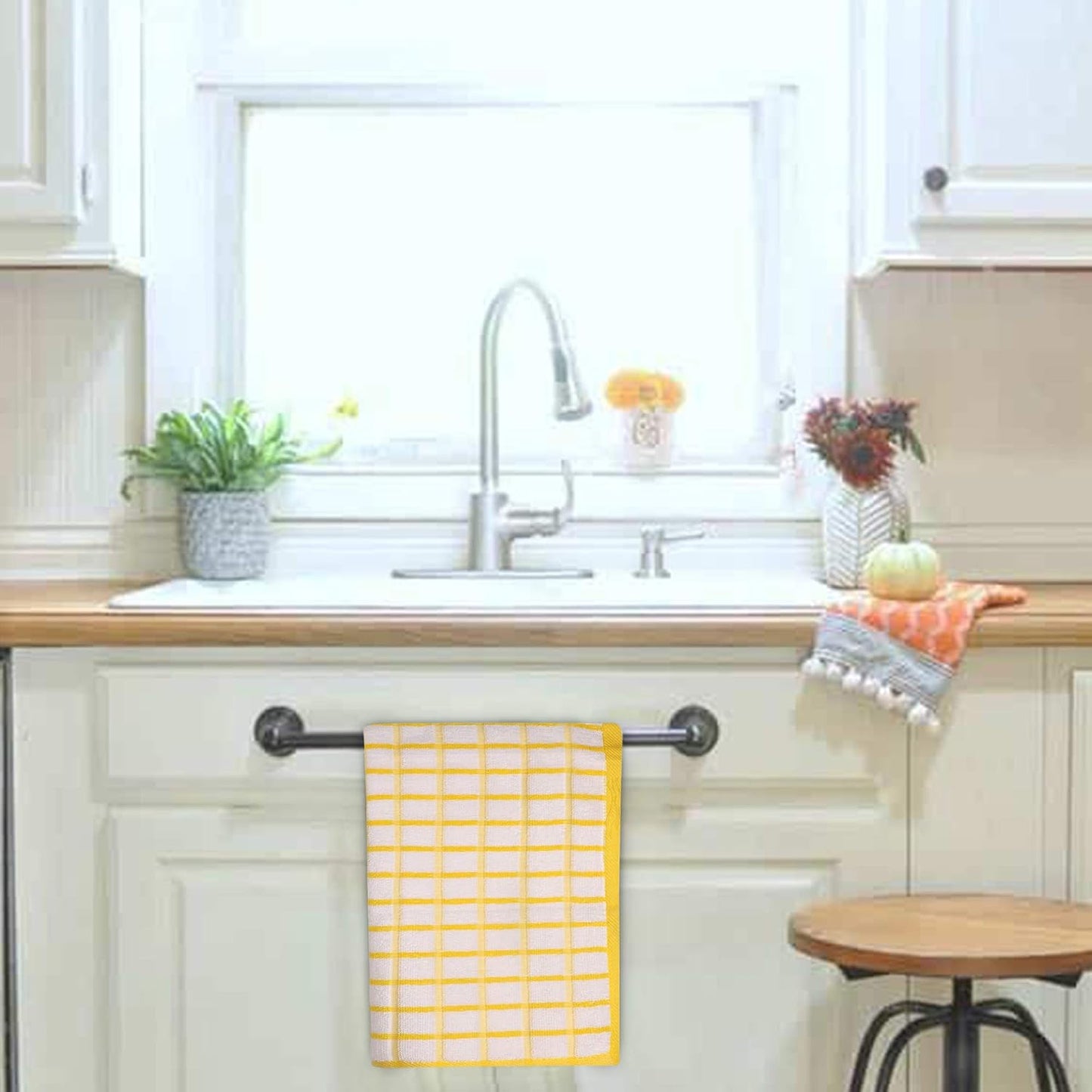 Urban Villa Kitchen Towels Cotton Dish Towels 20”x30” (Set of 3) Yellow Wht