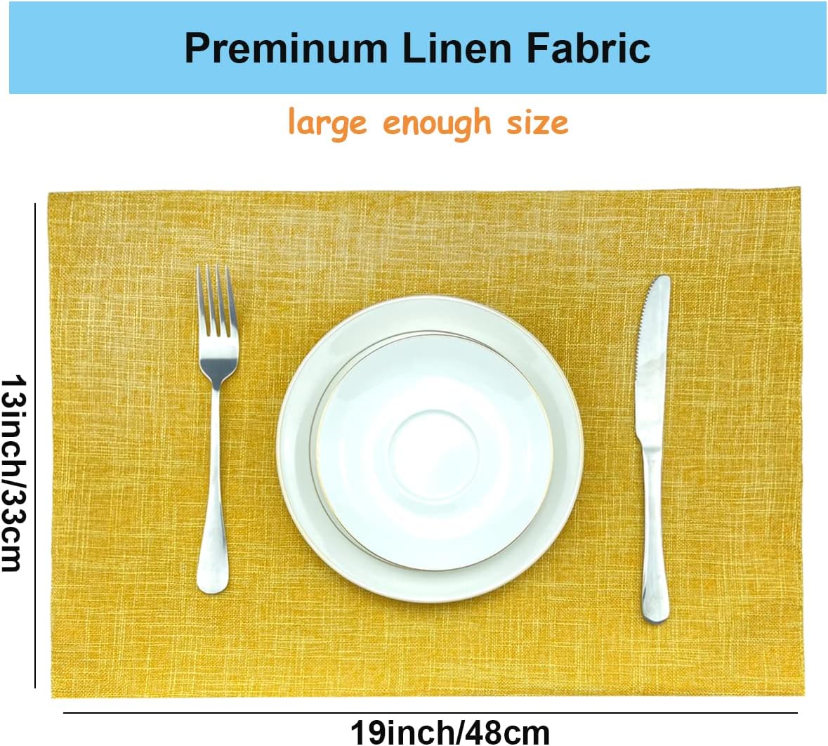 Weabetfu Cloth Placemats Set of 6 Heat Resistant Dining Table Placemats | Cotton Linen Machine Washable Kitchen Table