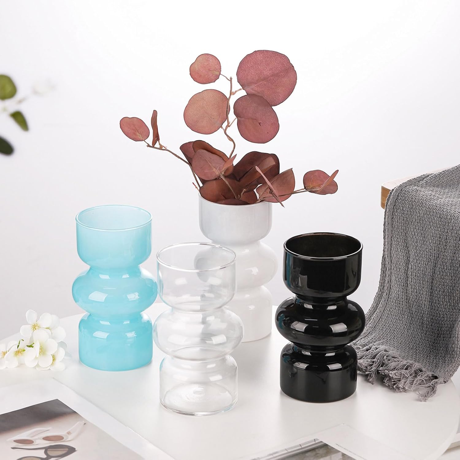 Glass Hydroponic Vase / Black / 7 Inch