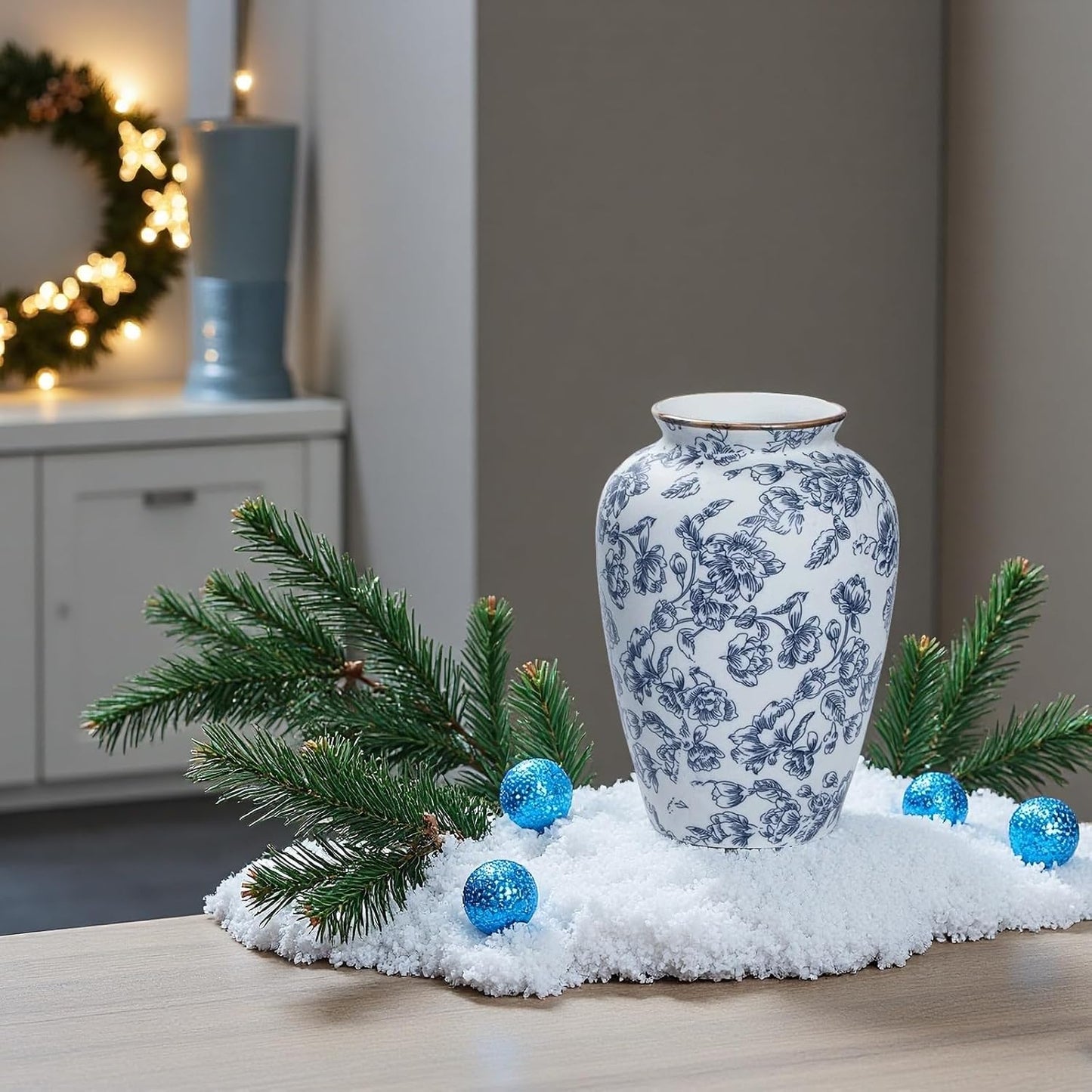 Vintage Ceramic vase / Blue and White / 9 Inch