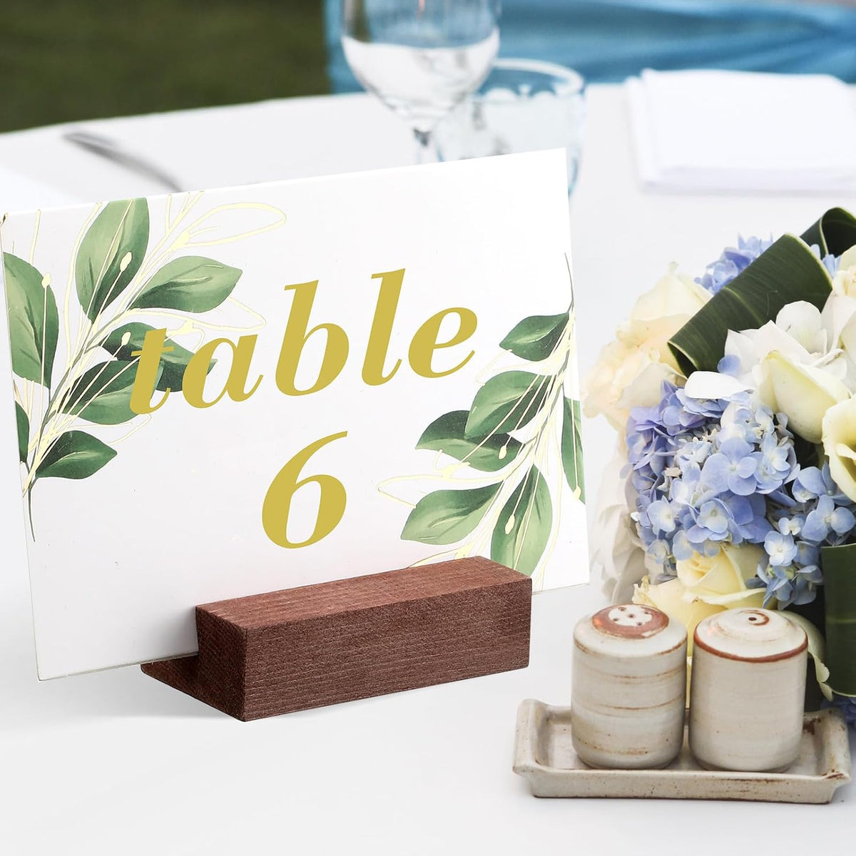 Blosssound 24 Pcs Wood Place Card Holders,3 x 1.6 x 0.8 Inches,Brown | Table Number Stands Wedding Party Events, Name