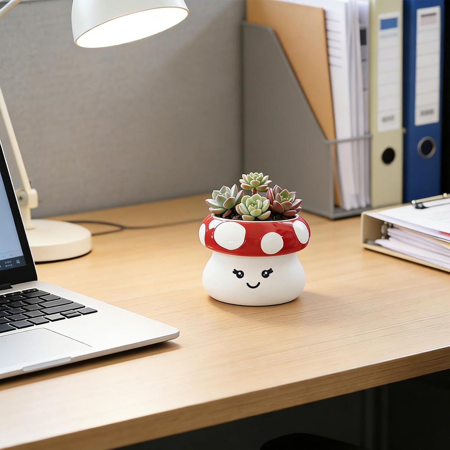 Red Ceramic Mushroom Planter Pot / Red and White / 4.5 x 3.35