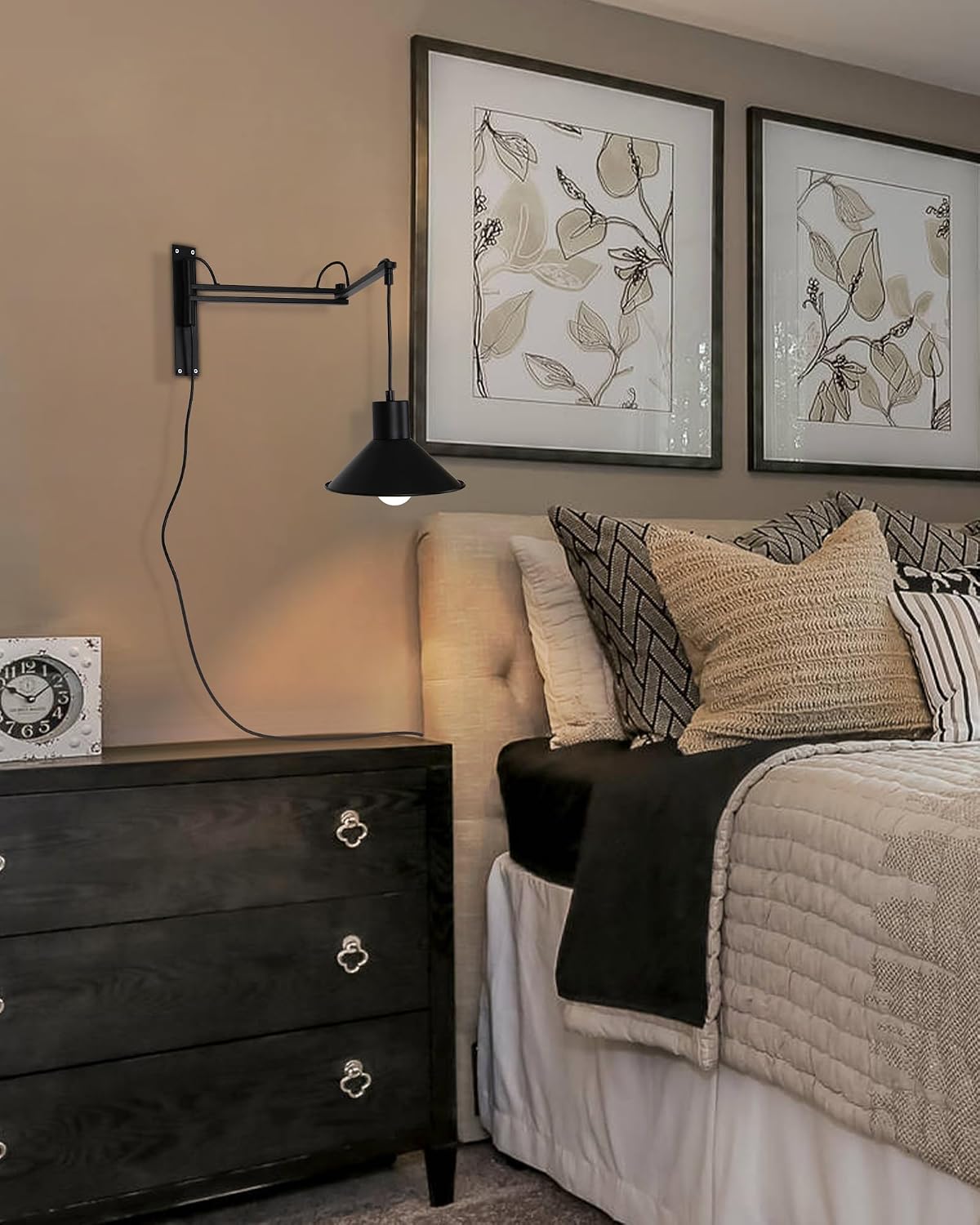 Plug in Wall Sconces, Swing Arm Wall Lamp with Dimmable Switch, Wall Sconce with Plug in Cord for Bedside Bedroom