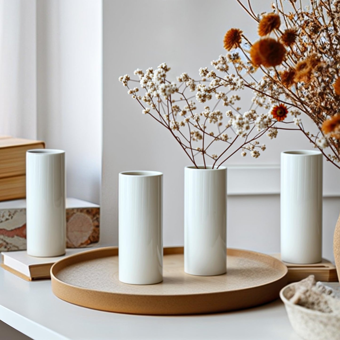 5.51'' Small Modern White Ceramic Vase / White - Style 3 / Set of 10