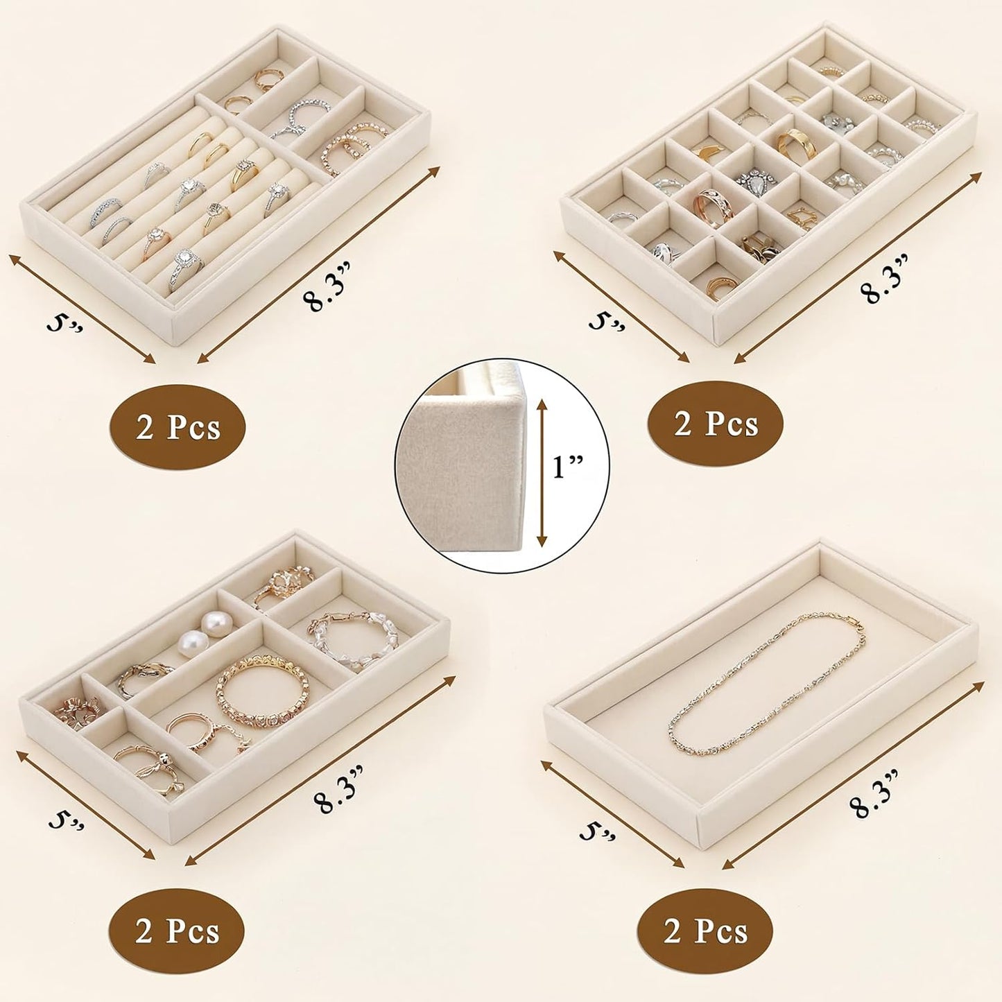 Velvet Jewelry Trays / Beige / Set of 8