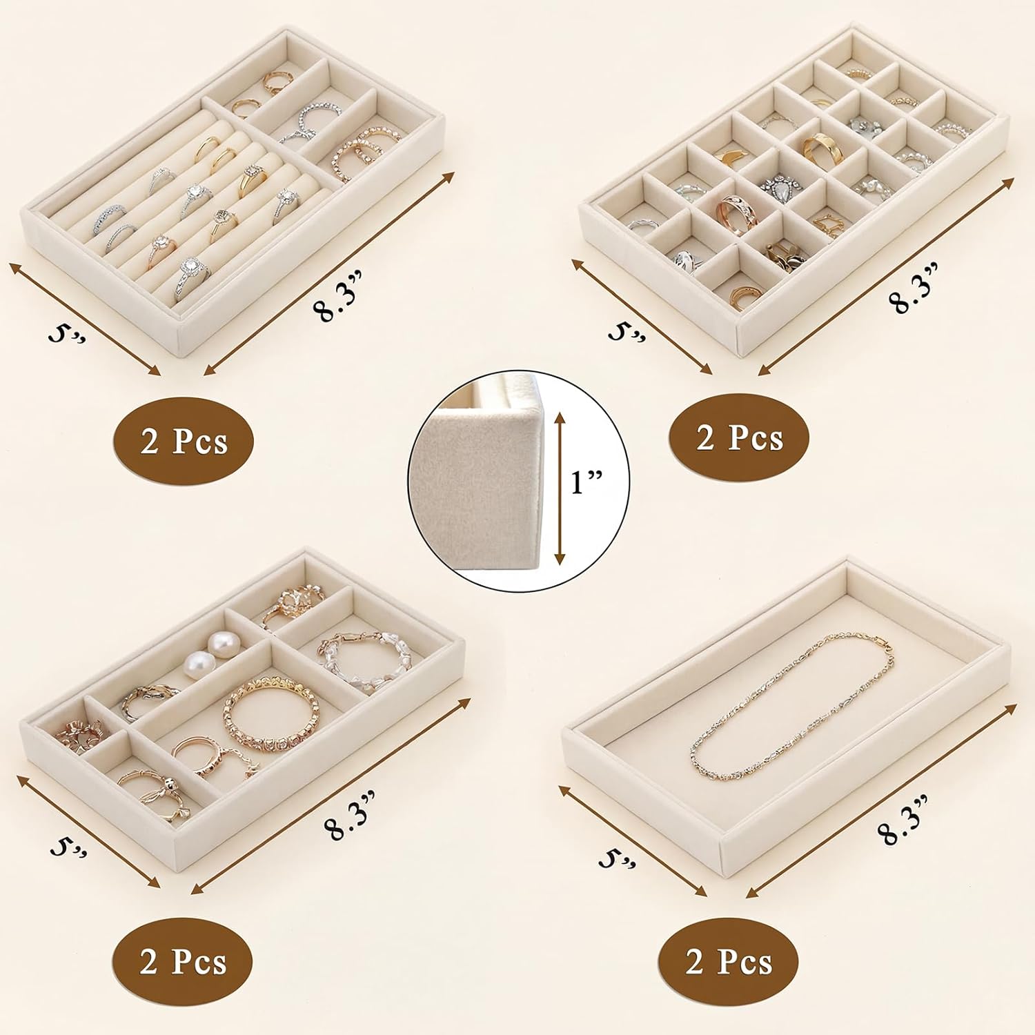 Velvet Jewelry Trays / Beige / Set of 8