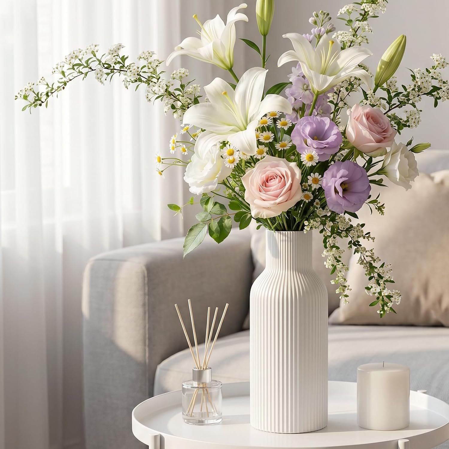 Tall Ceramic Vase / 1-piece-set / Large White