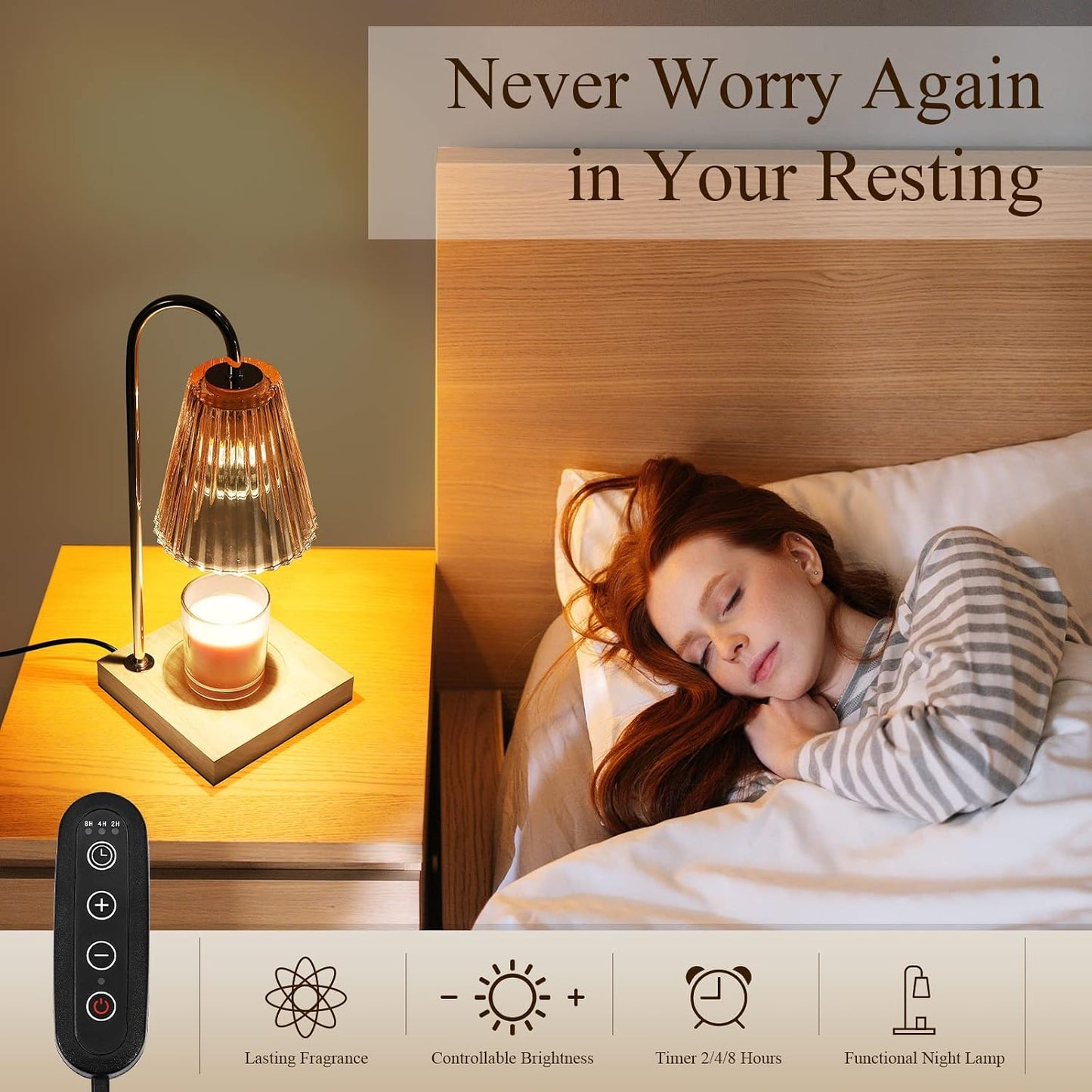 LOTKEY Candle Warmer Lamp, Dimmable Candle Warmer with Timer 2 Bulbs Wood Base Electric Candle Lamp Compatible with Jar