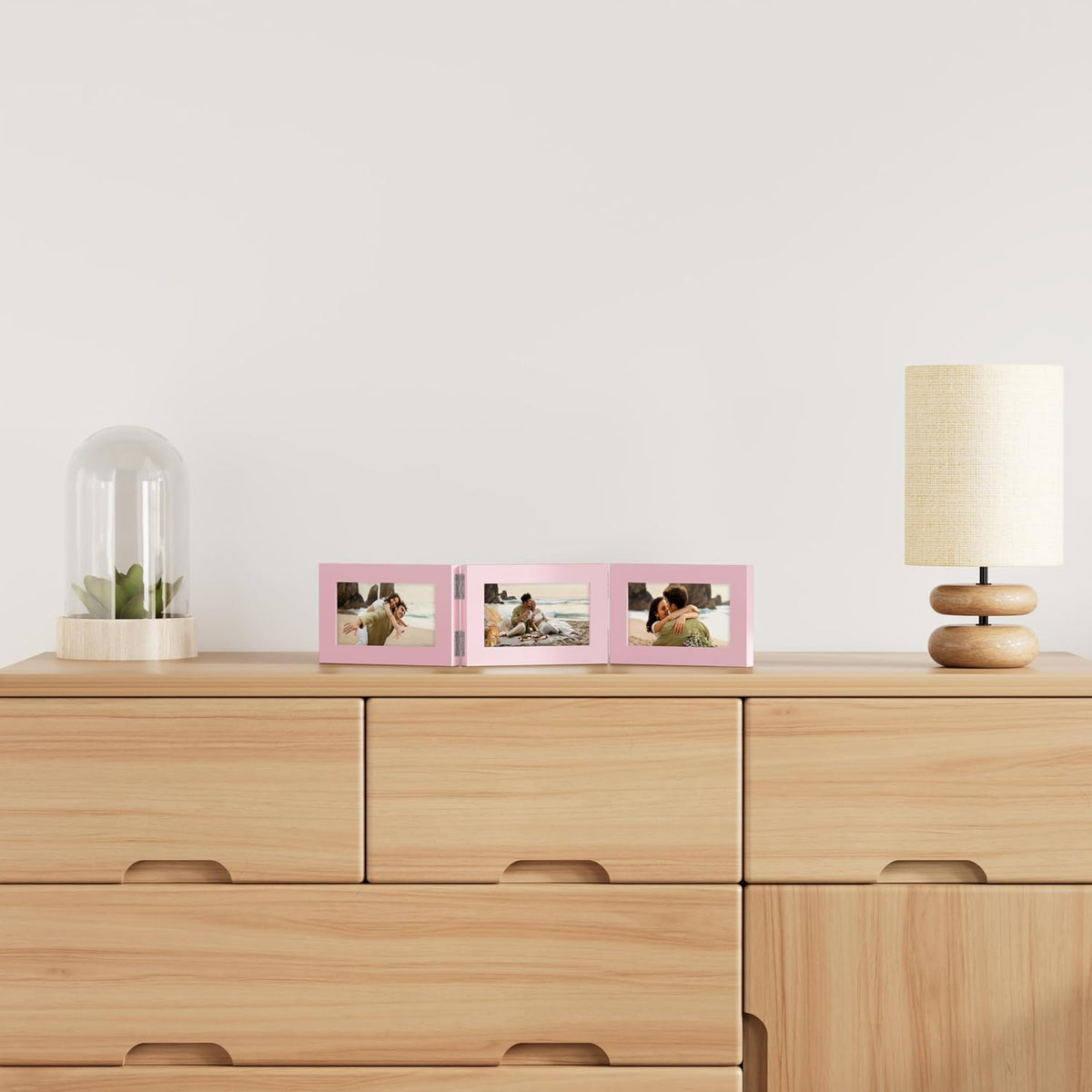 decorUhome Pink Triple 6x4 Picture Frame Horizontal, MDPK08 | "Z" Shape Folding Design Engineered Wood Trifold Photo