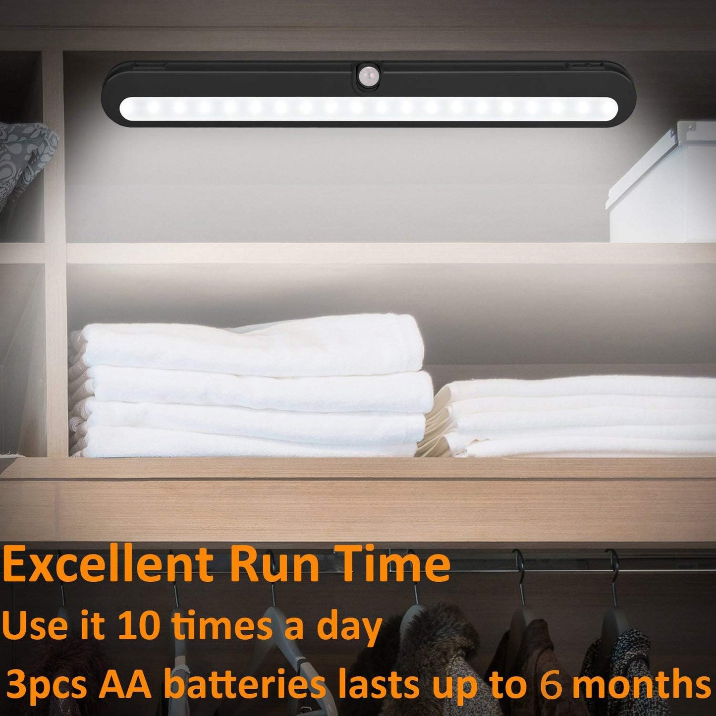 BLS T01LB LED Closet Light Super Bright 20 LED Under Cabinet Lighting Battery Powered/DC Input Wireless Motion Sensing