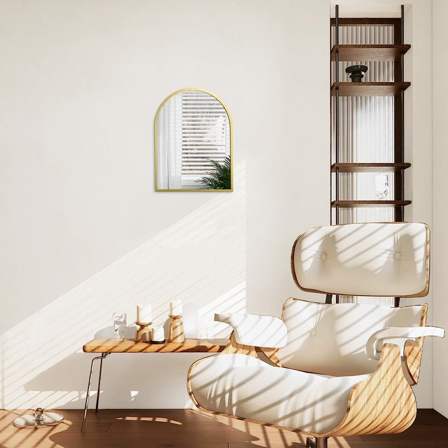 Arch Wall Mirror Aluminum Alloy Frame Mirror for Vanity Living Room / 16"L x 12"W / Light Gold