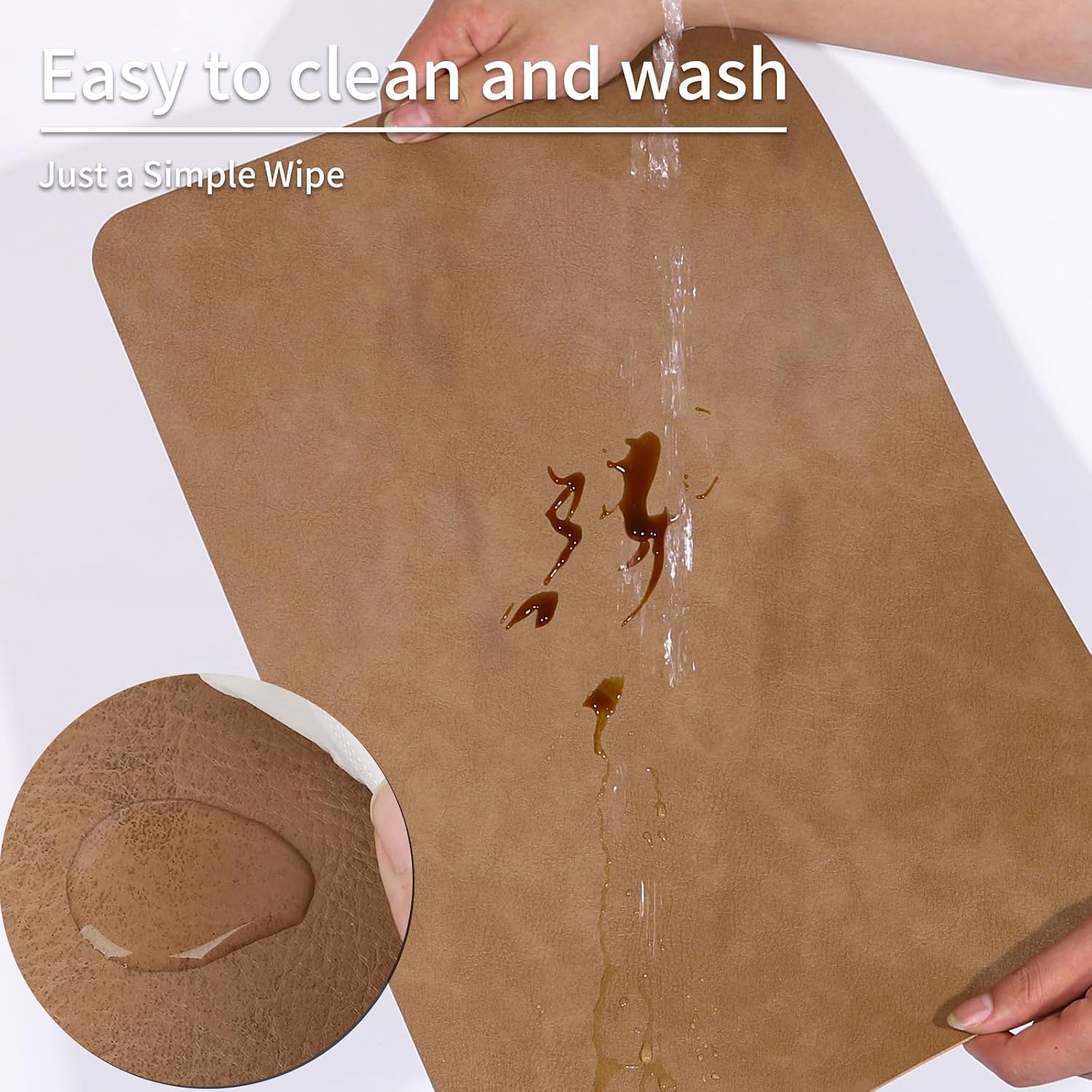 Cowhide Pattern Faux Leather Placemats Set of 6,Heat Resistant Non-Slip Waterproof Wipeable Washable Kitchen Dining PU