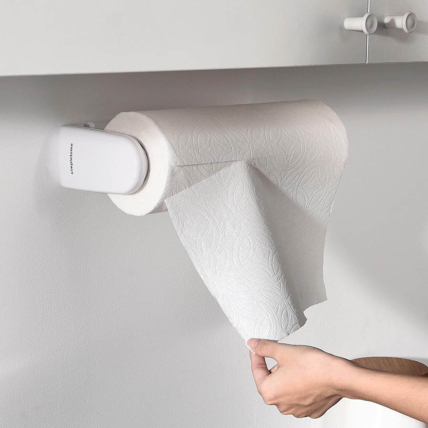 ONE Hand Tear Paper Towel Holder Under Cabinet/Wall for 9.4-11inch, White | adaptive adjustable tension arm | tear